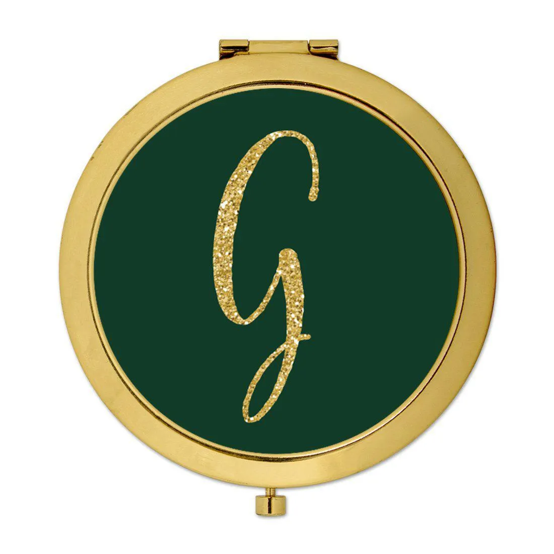 Andaz Press Emerald Green Gold Glitter Monogram Gold 2.75 inch Round Compact Mirror