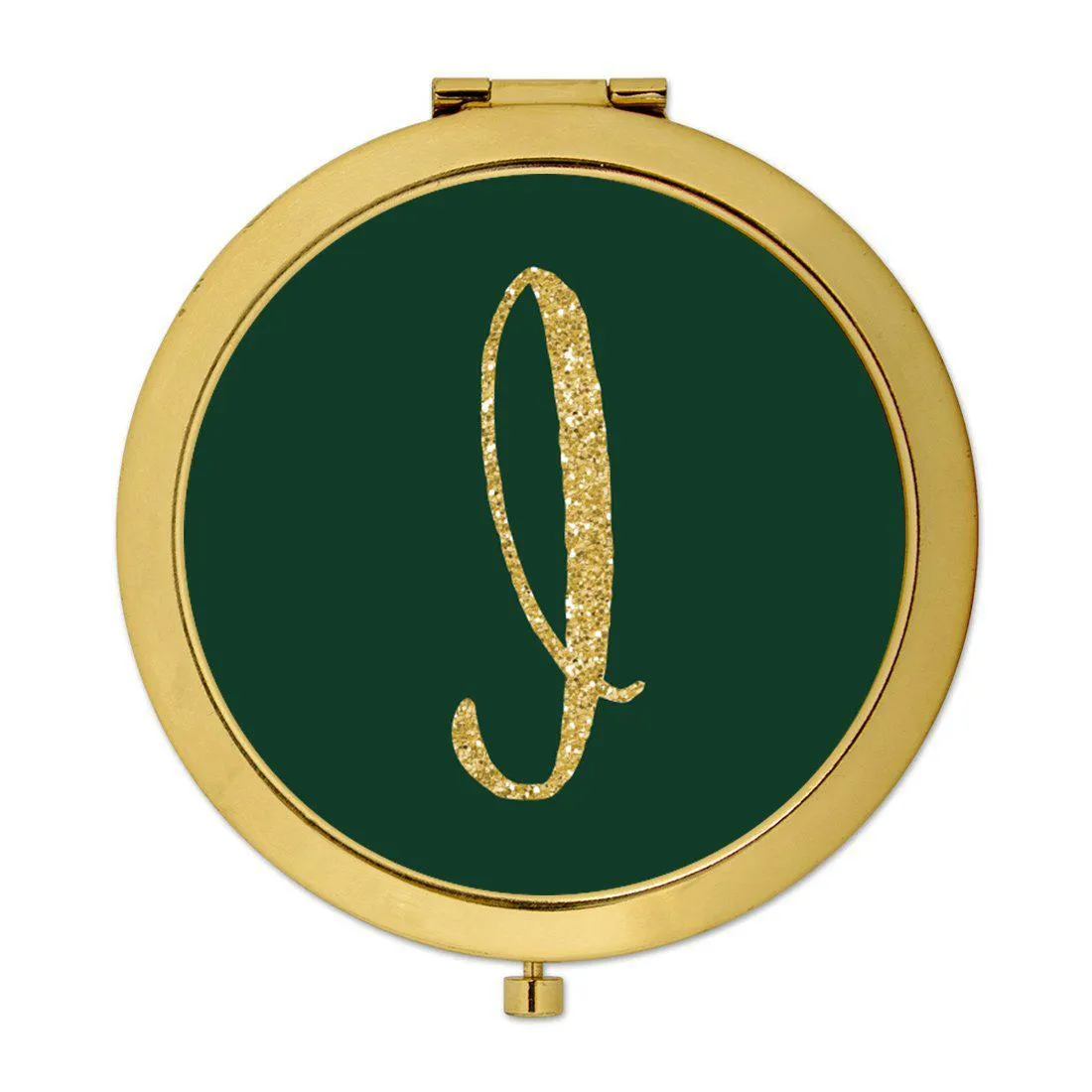 Andaz Press Emerald Green Gold Glitter Monogram Gold 2.75 inch Round Compact Mirror
