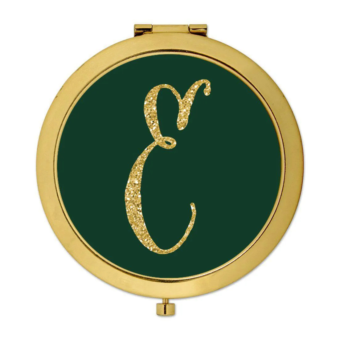 Andaz Press Emerald Green Gold Glitter Monogram Gold 2.75 inch Round Compact Mirror