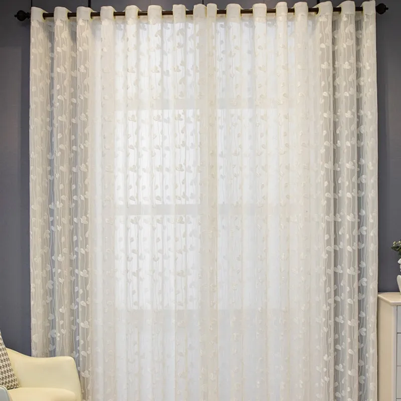 Andra Ivory Embroidery Floral Light Filtering Custom Curtain