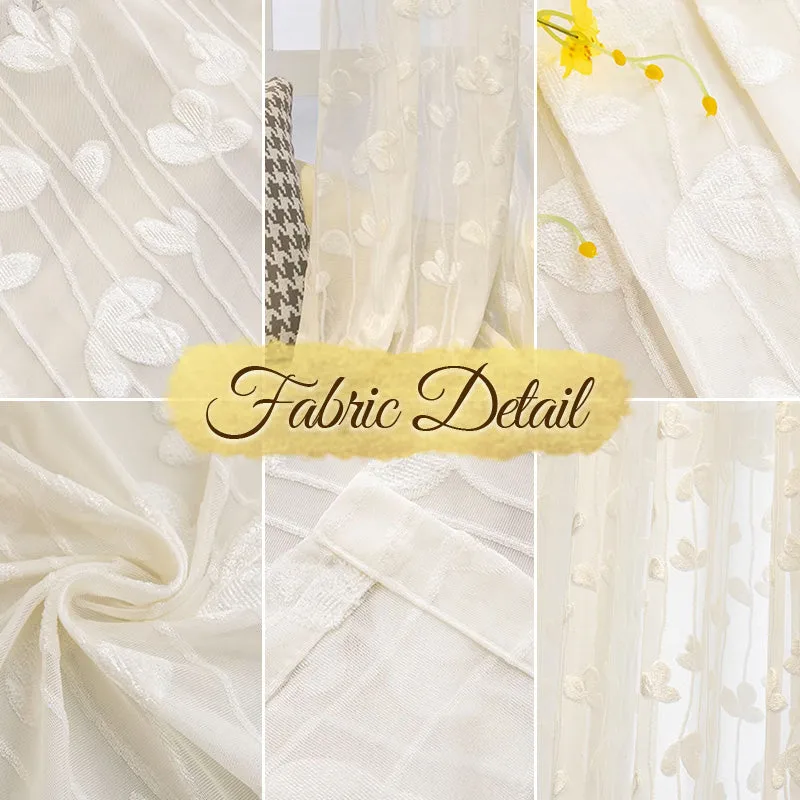 Andra Ivory Embroidery Floral Light Filtering Custom Curtain