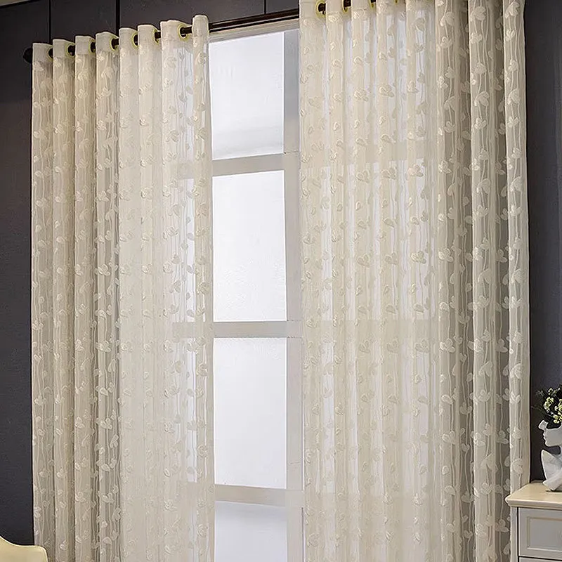 Andra Ivory Embroidery Floral Light Filtering Custom Curtain