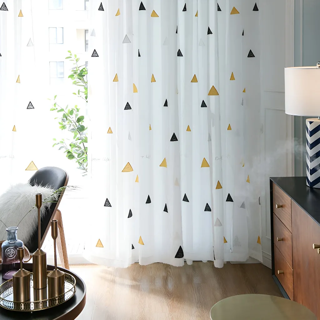 Annelise Gauze White Geometric Sheer Custom Curtain