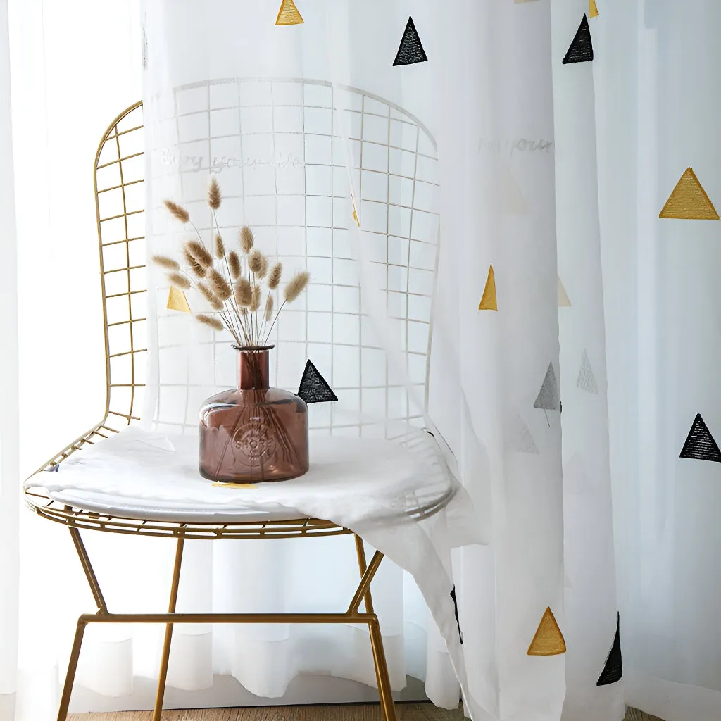 Annelise Gauze White Geometric Sheer Custom Curtain