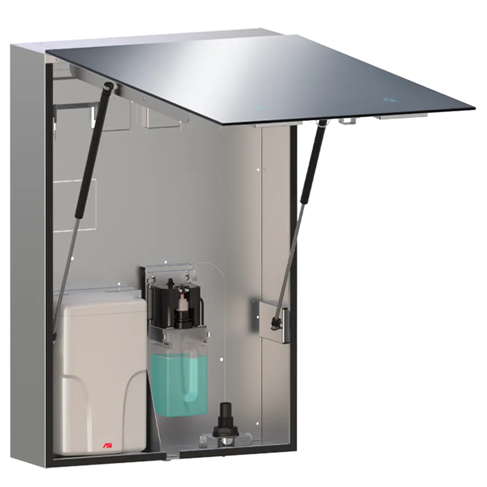 ASI 0663-1  Velare™ - Stainless Steel Mirror Cabinet - Frameless - Foam Soap Dispenser   High Speed Hand Dryer (110-120V) - Surface Mounted