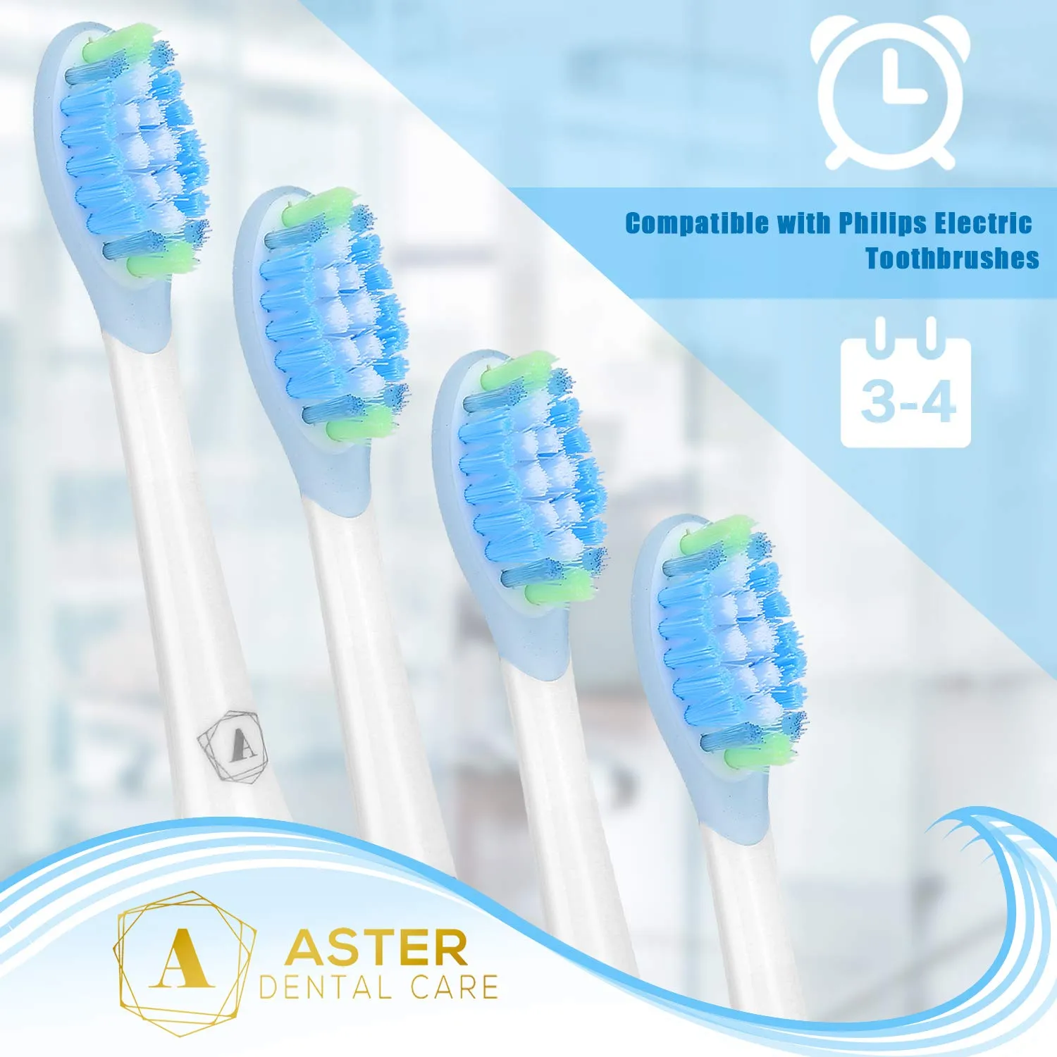 Aster Electric Toothbrush Head Replacements - 8 Pack, Professional Toothbrush Heads, ﻿Compatible with Philips Sonicare Electric Toothbrush