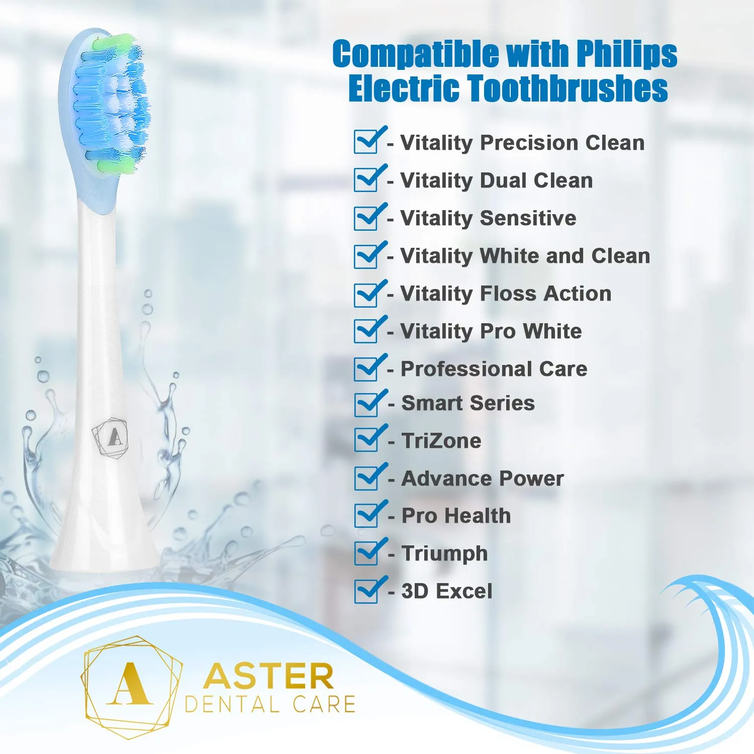 Aster Electric Toothbrush Head Replacements - 8 Pack, Professional Toothbrush Heads, ﻿Compatible with Philips Sonicare Electric Toothbrush