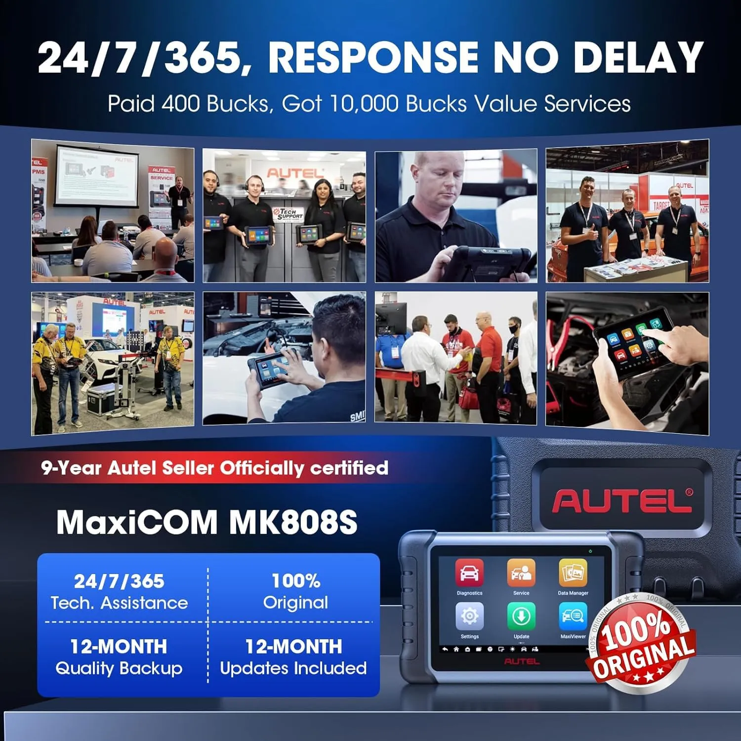 Autel Scanner MaxiCOM MK808S: 2025 Bidirectional Tool as MK808BT Pro MX808S M808Z, Function as MaxiCheck MX900, 28  Service, Active Test, All System Diagnose, Injector Coding, FCA Autoauth Android 11
