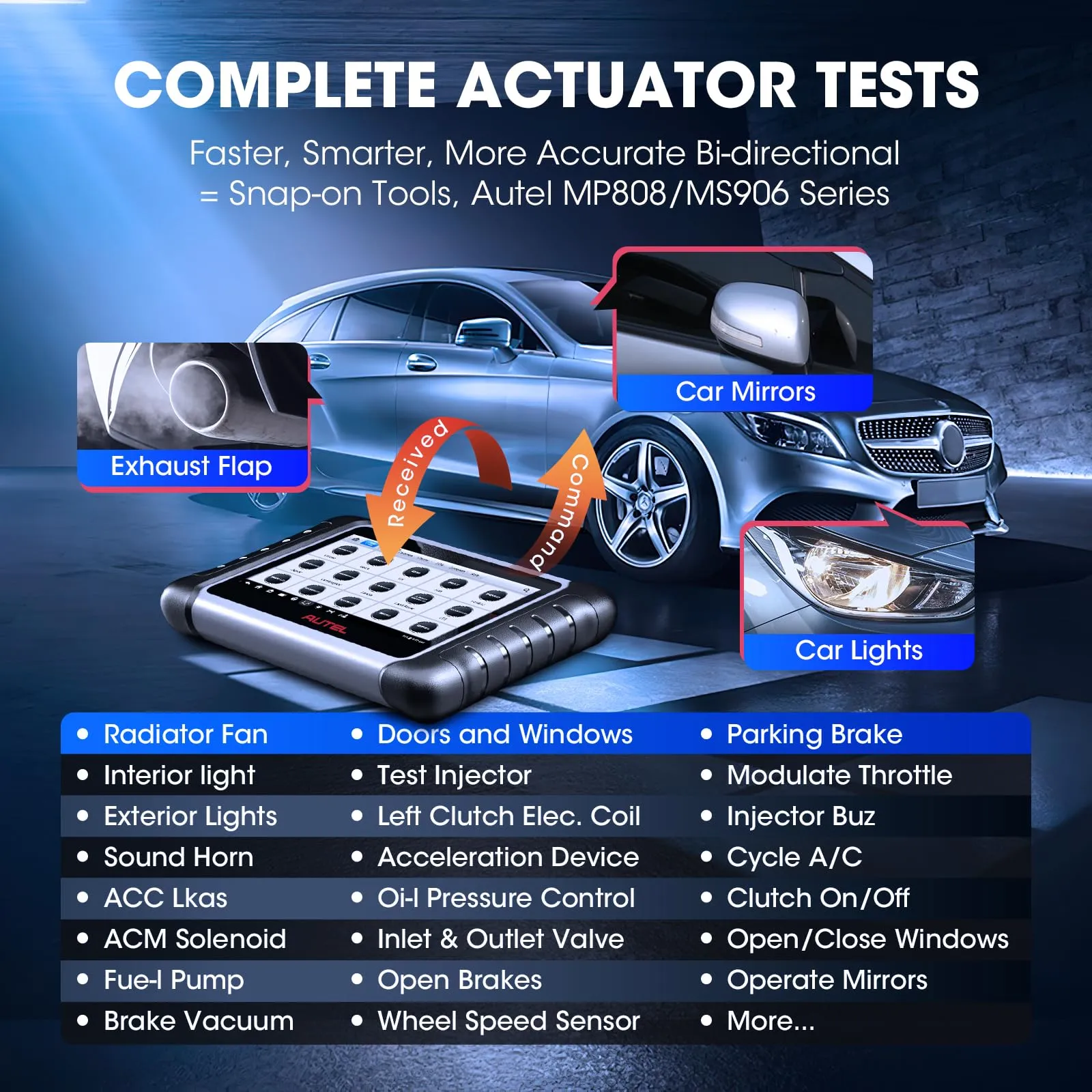 Autel Scanner MaxiCOM MK808S: 2025 Bidirectional Tool as MK808BT Pro MX808S M808Z, Function as MaxiCheck MX900, 28  Service, Active Test, All System Diagnose, Injector Coding, FCA Autoauth Android 11