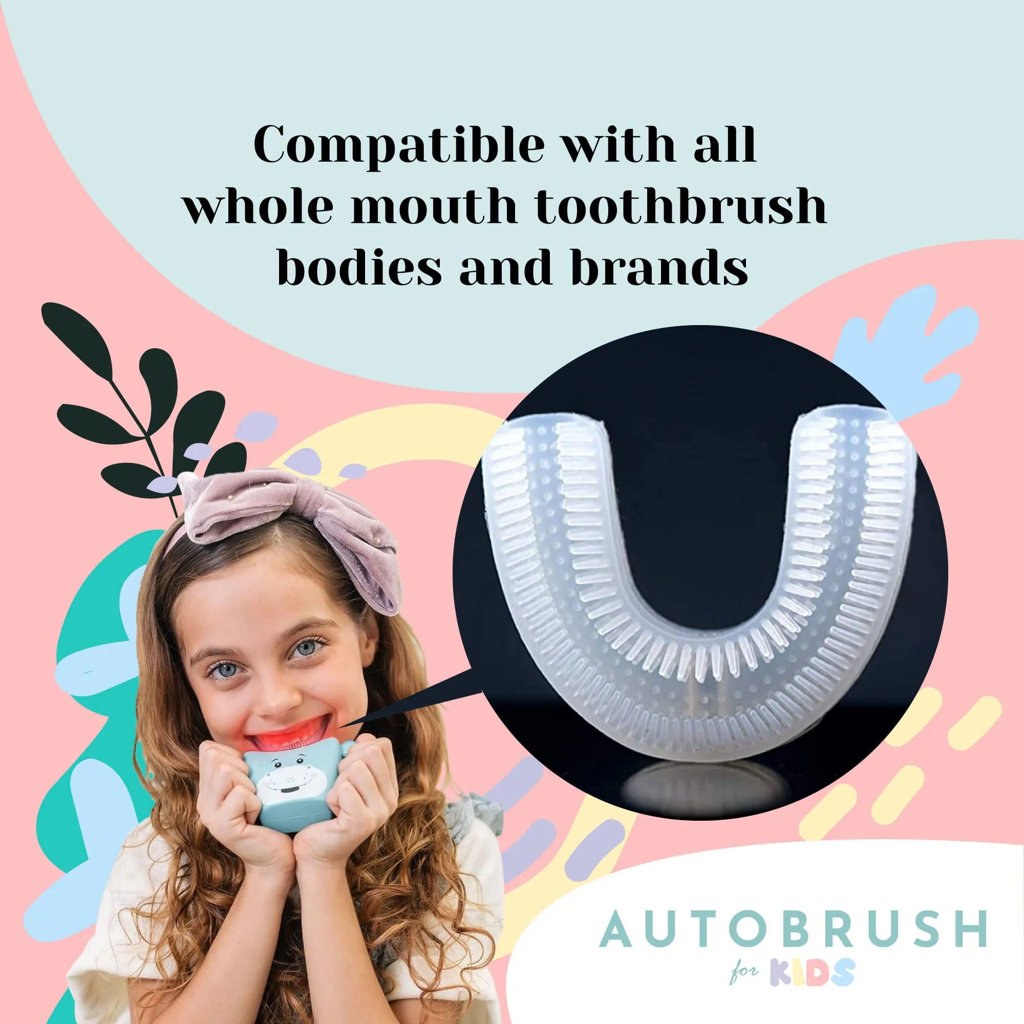autobrush Silicone U Shaped Brush Head Replacement, Brush Head Refills, 360 Degree Oral Teeth Cleaning, Automatic Toothbrush Head Accessories, Adult and Kid Sizes (Ages 3-4, 3-Pack, Kids)