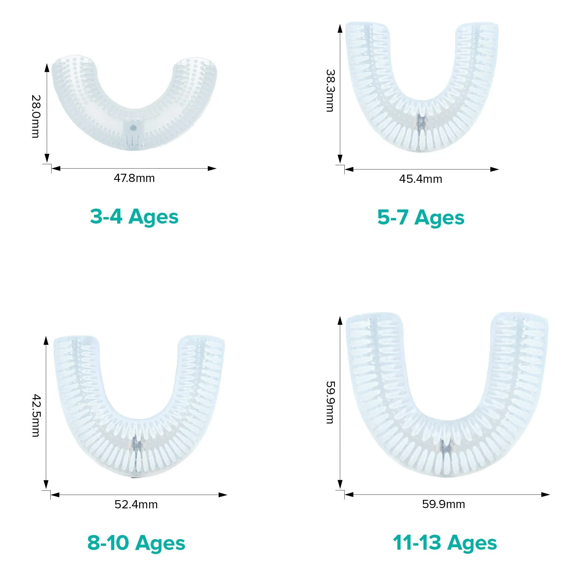 autobrush Silicone U Shaped Brush Head Replacement, Brush Head Refills, 360 Degree Oral Teeth Cleaning, Automatic Toothbrush Head Accessories, Adult and Kid Sizes (Ages 3-4, 3-Pack, Kids)