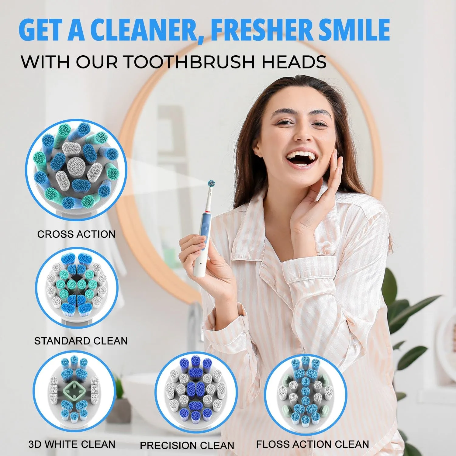 Auzest Replacement Toothbrush Heads Set, Recyclable Oral B Toothbrush Heads Compatible - FREEPOST Recycling Service - Crossaction and Polish Type Heads for Deep Clean & Whitening - Variety Pack
