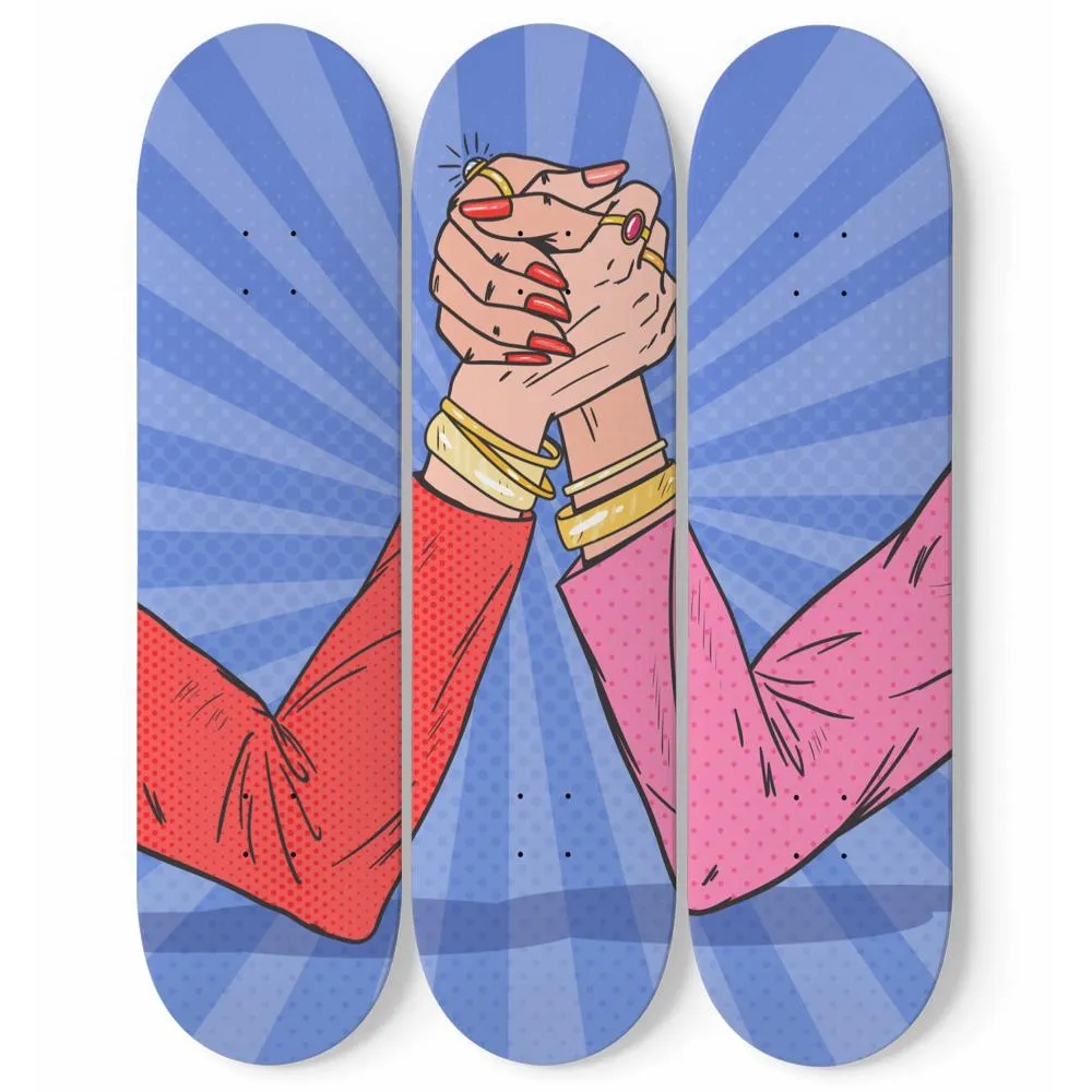 Awesome Pop art Women Arm Wrestling Skateboard Wall Art