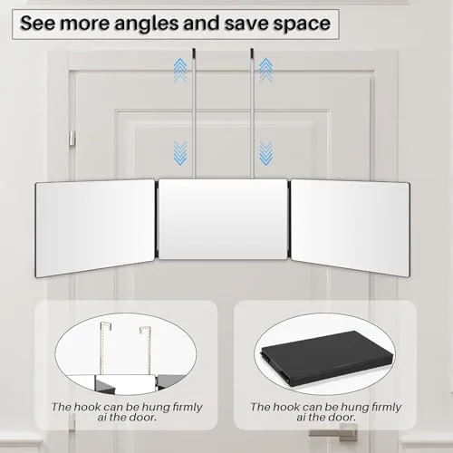 Brikipth Adjustable Foldable Wall-Mounted Makeup Mirror, Triple-Fold Decorative Hanging Mirror, Ideal for Bathrooms and Home, Art Deco Style Wall-Mounted Mirror