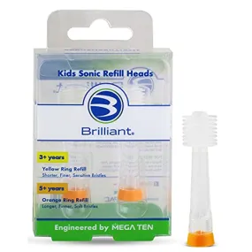 Brilliant Oral Care Kids Sonic Toothbrush Soft Replacement Heads, for Children Ages 5 , Orange, 2 Pack