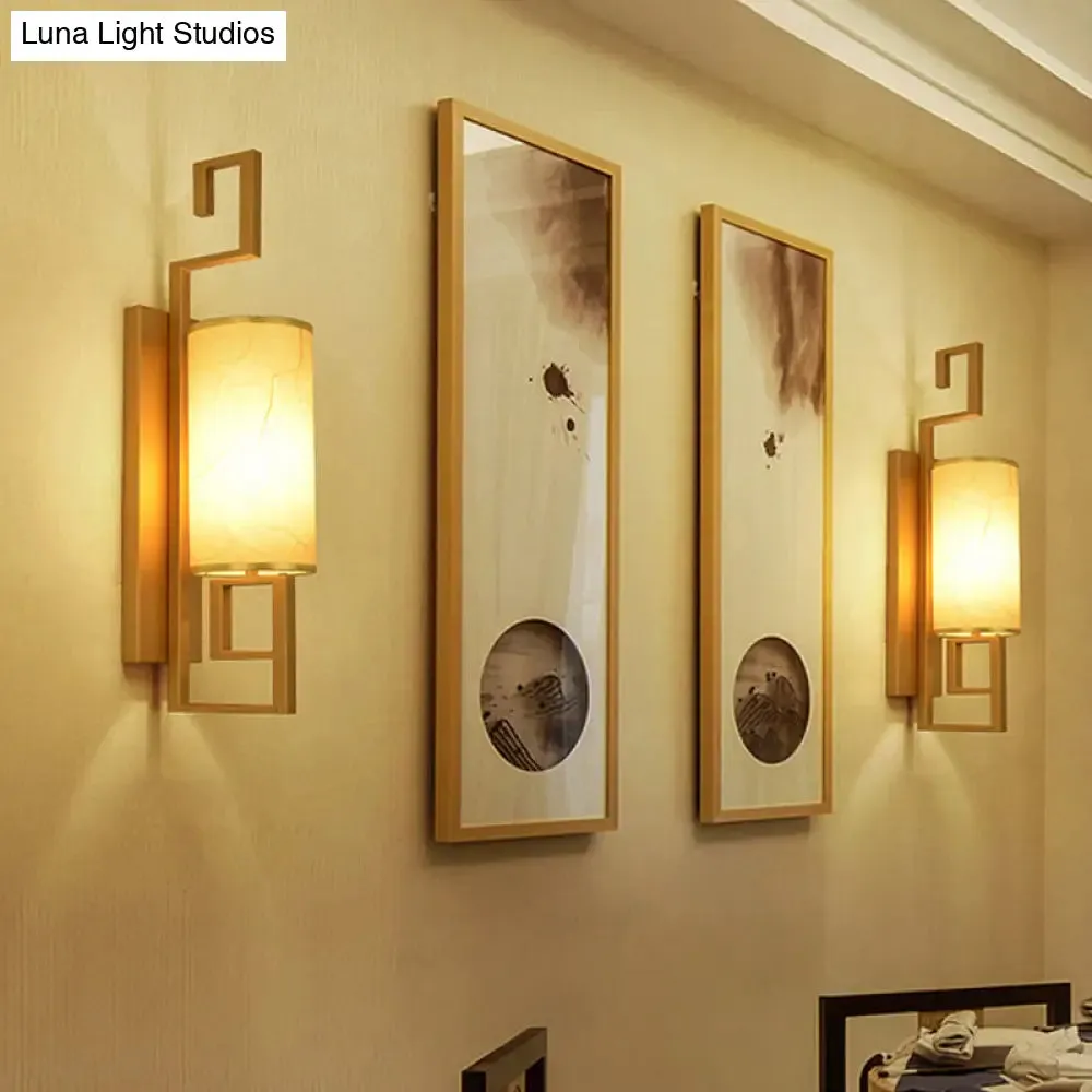Classic Cylinder Metal Wall Sconce with Fabric Shade in Black/Gold - 1 Light Fixture