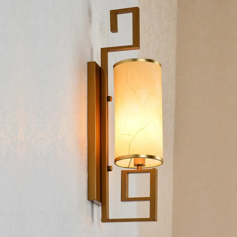 Classic Cylinder Metal Wall Sconce with Fabric Shade in Black/Gold - 1 Light Fixture