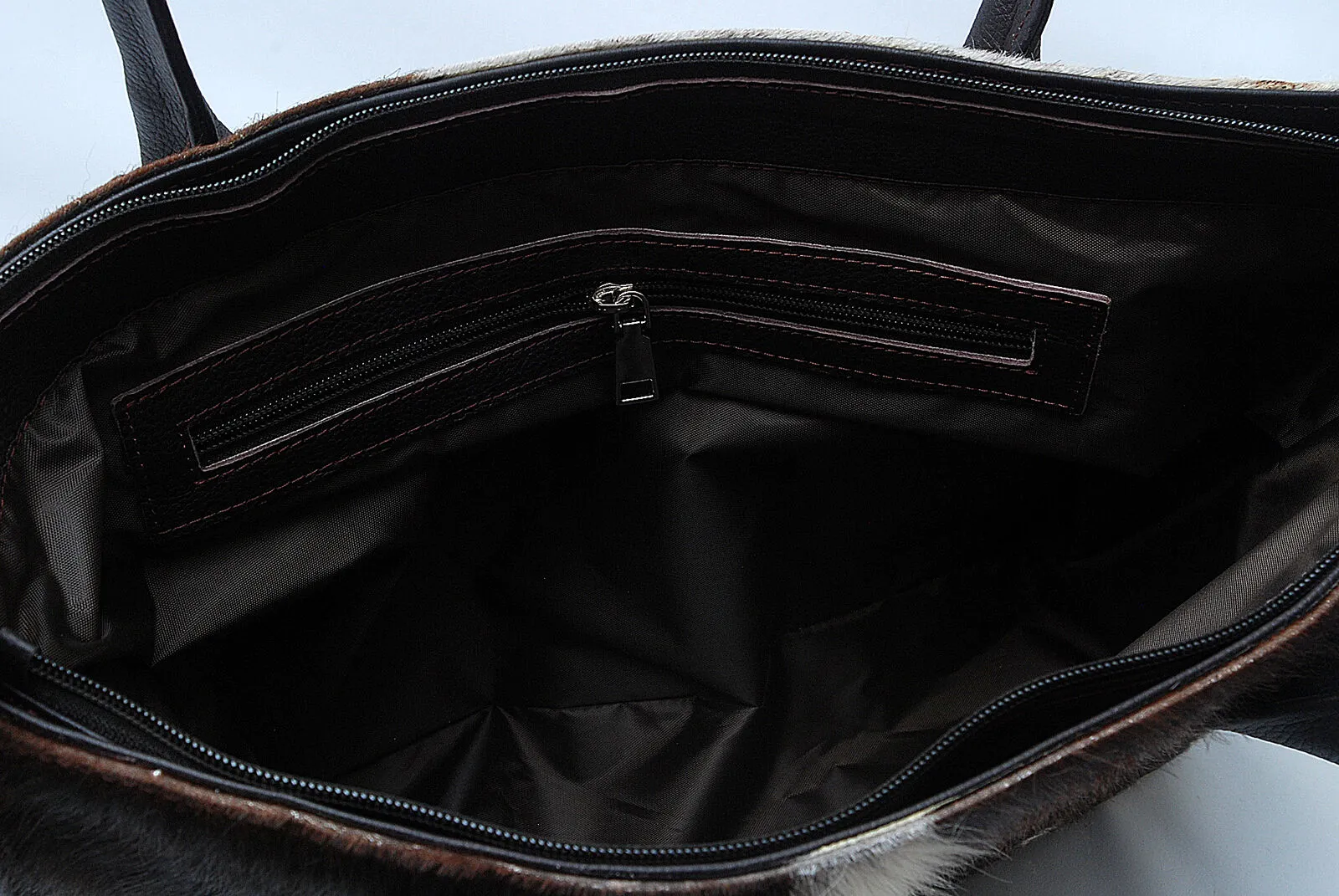 Cowhide Fur Shoulder Purse Dark Brown White