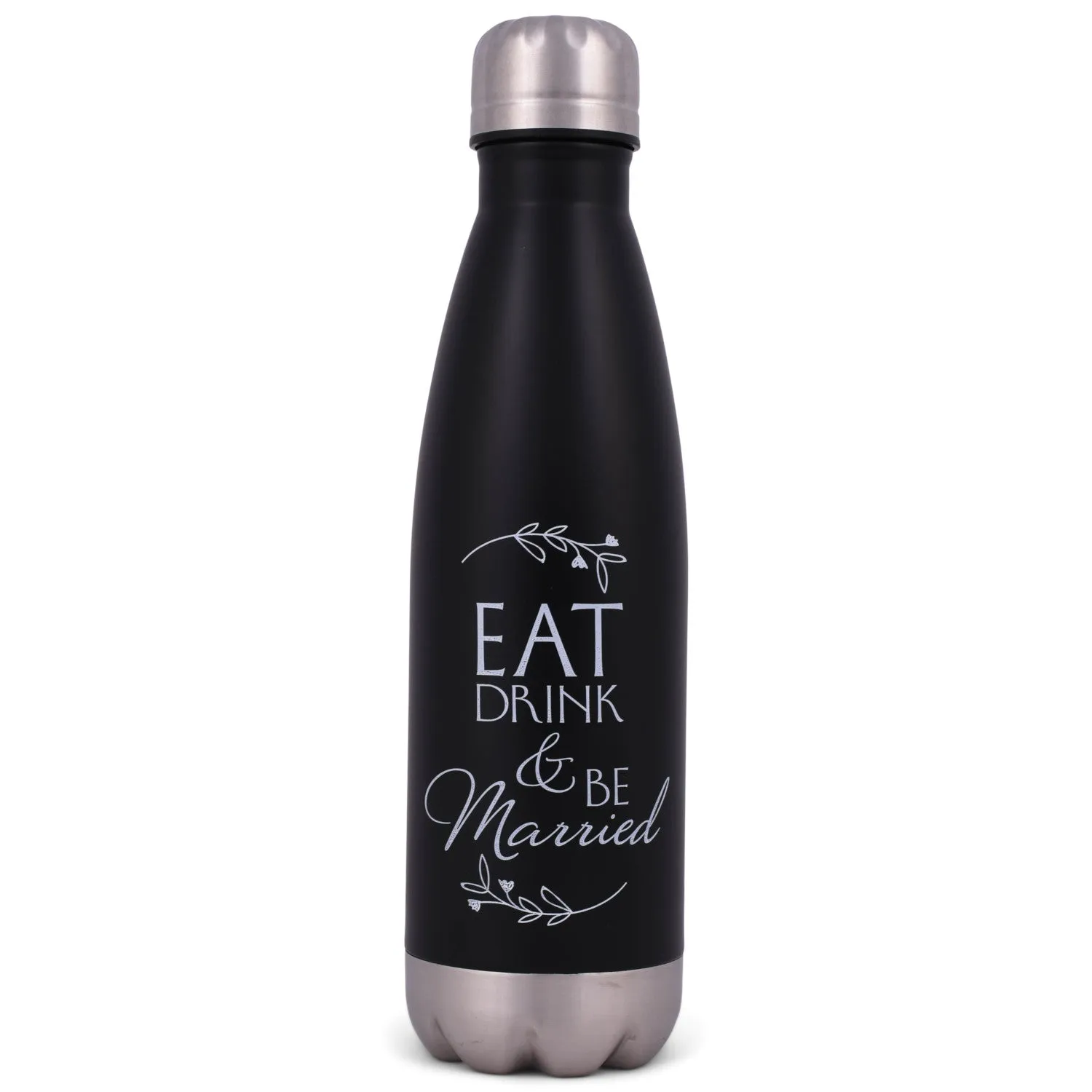 Elanze Designs Eat Drink Be Married Black 17 ounce Stainless Steel Sports Water Bottle