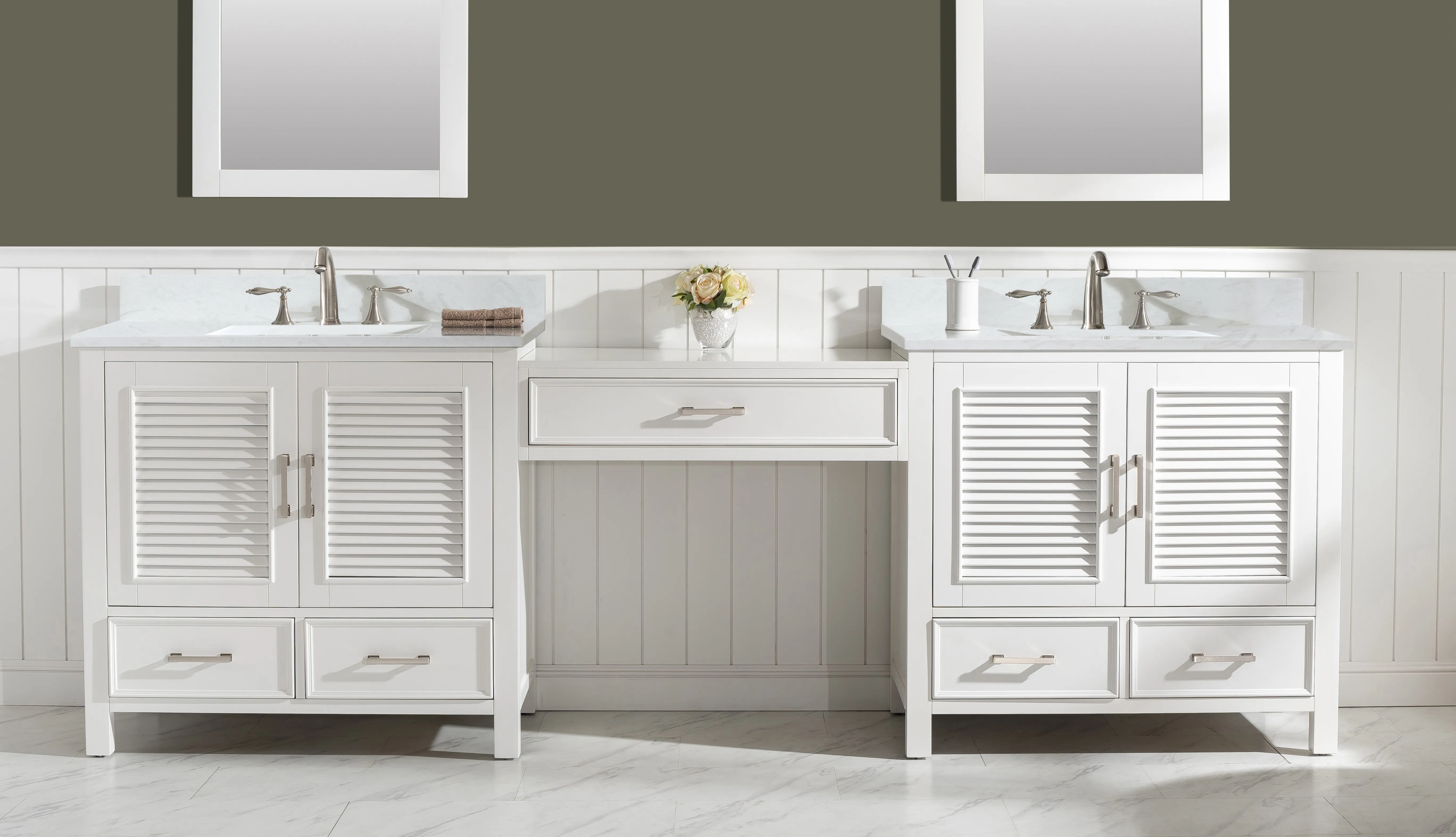 Estate 102" Double Sink Bathroom Vanity Modular Set with White Quartz Top