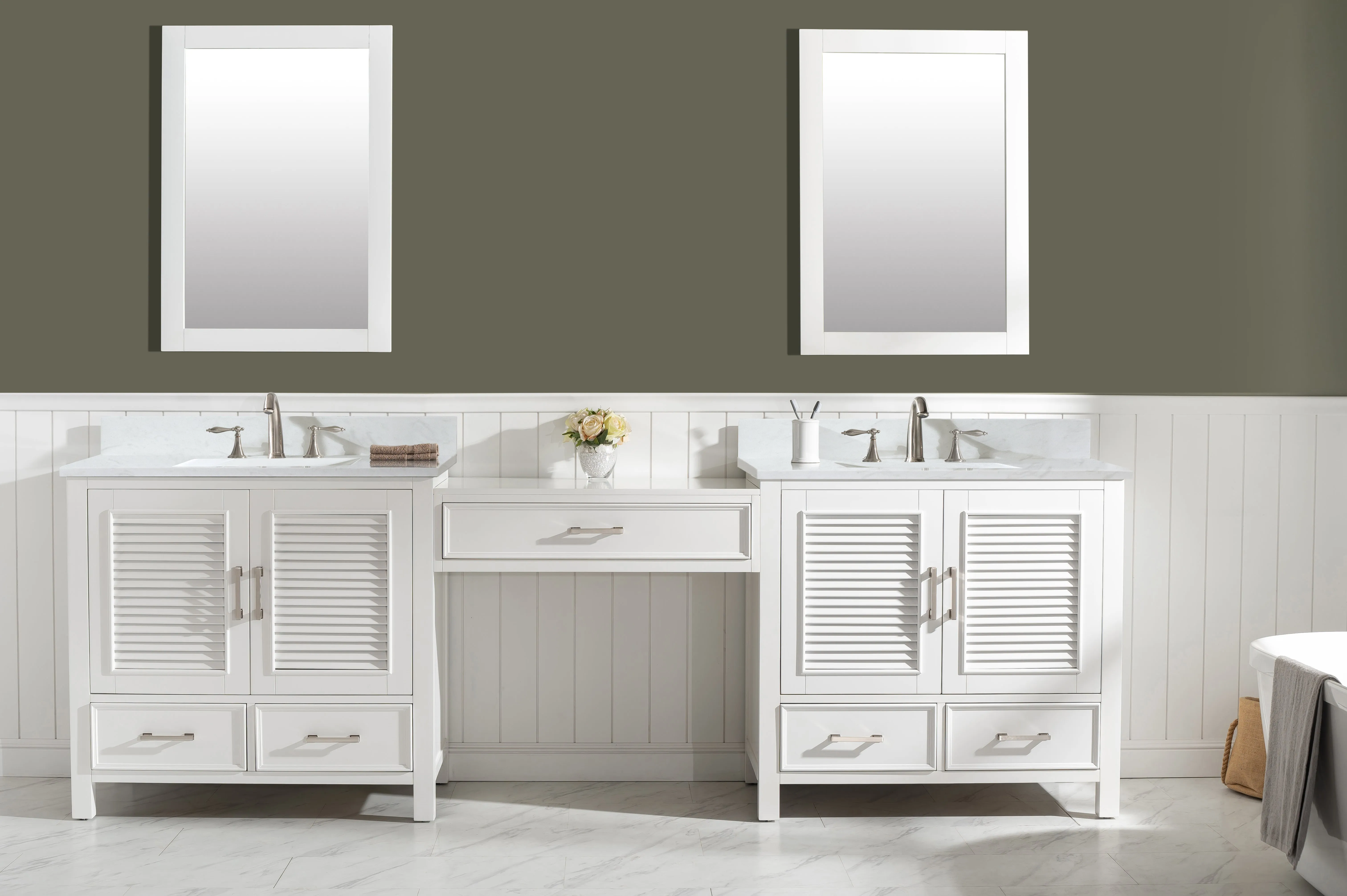 Estate 102" Double Sink Bathroom Vanity Modular Set with White Quartz Top
