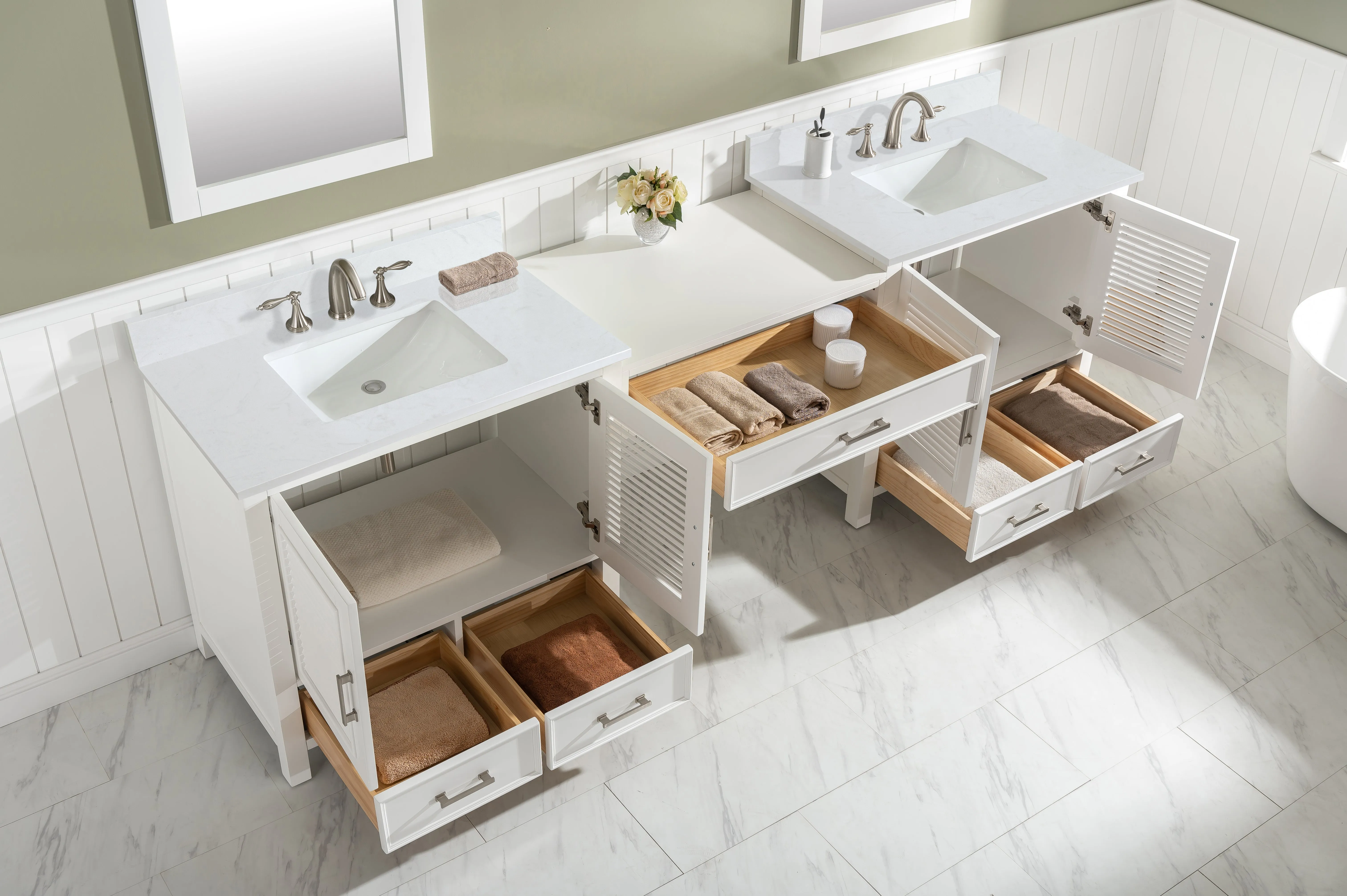 Estate 102" Double Sink Bathroom Vanity Modular Set with White Quartz Top