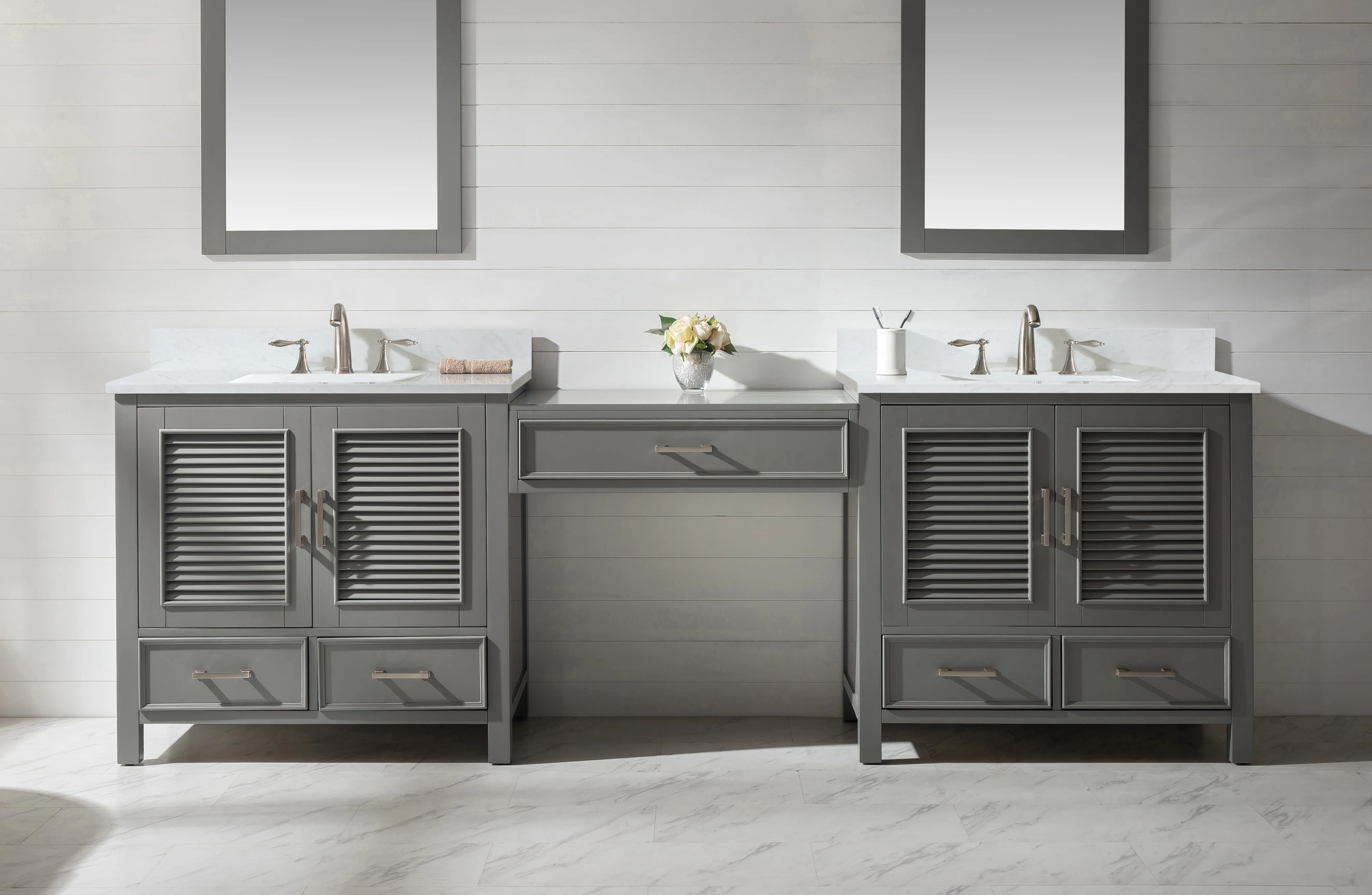 Estate 102" Double Sink Bathroom Vanity Modular Set with White Quartz Top
