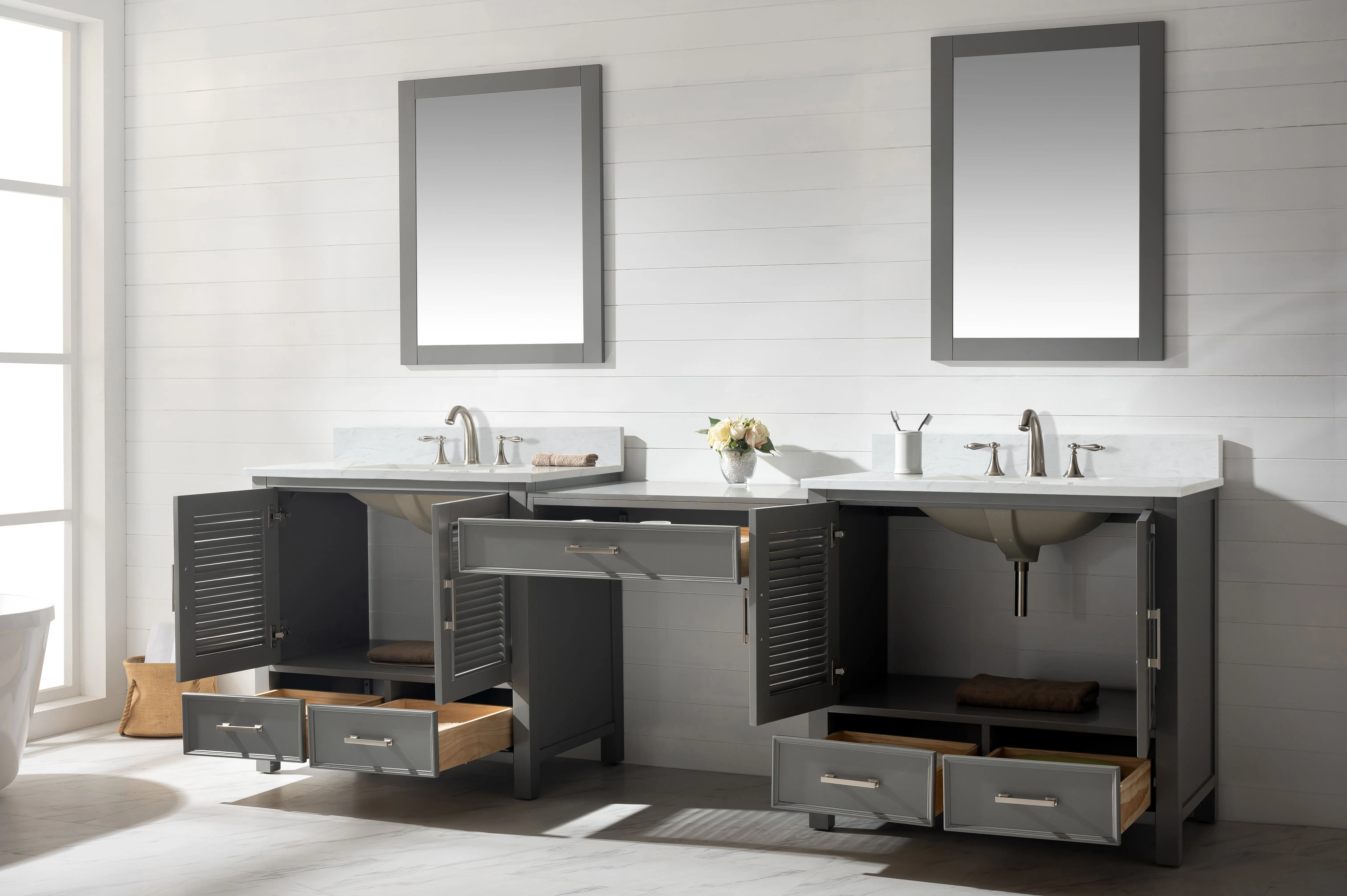 Estate 102" Double Sink Bathroom Vanity Modular Set with White Quartz Top
