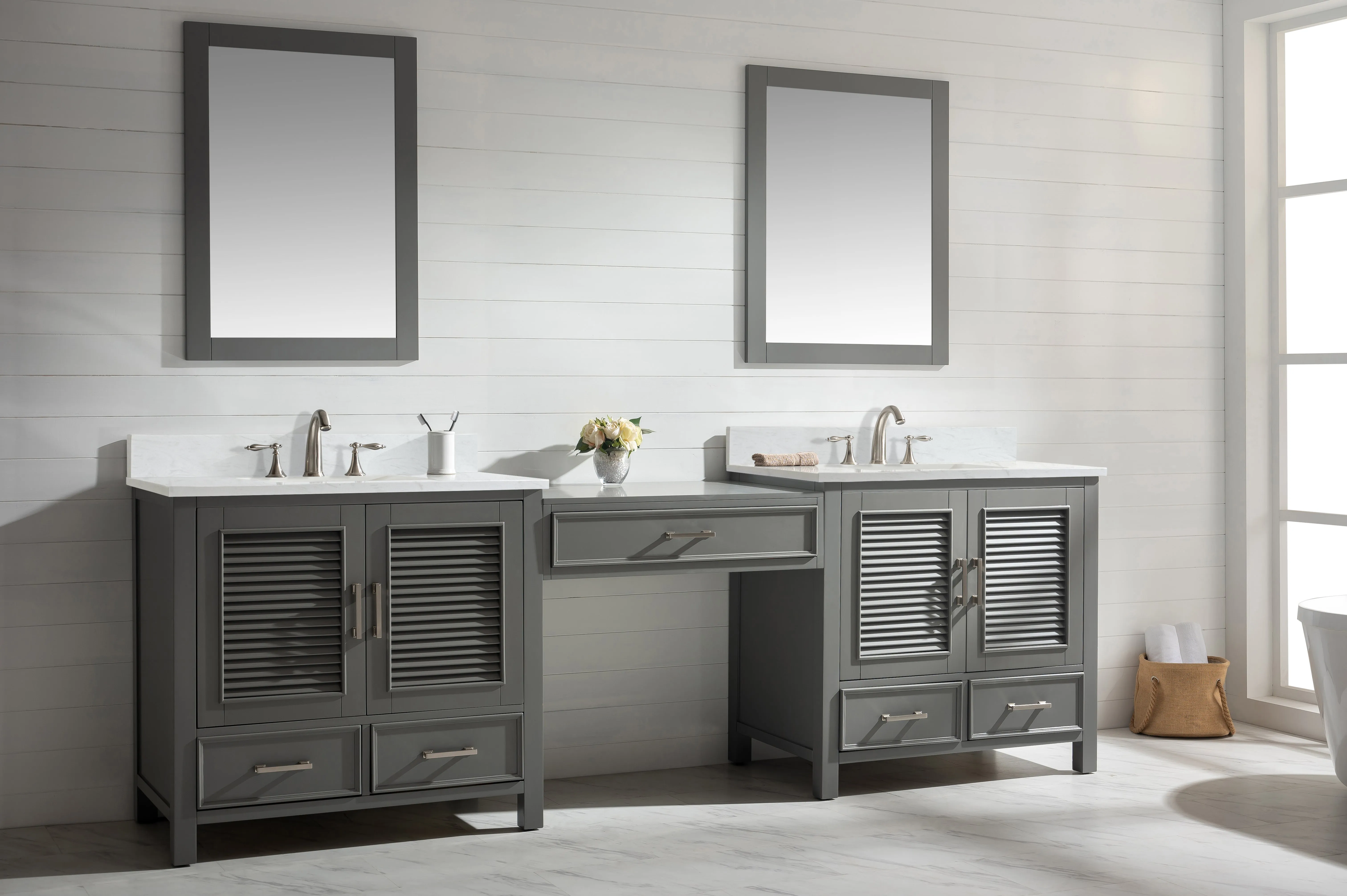 Estate 102" Double Sink Bathroom Vanity Modular Set with White Quartz Top