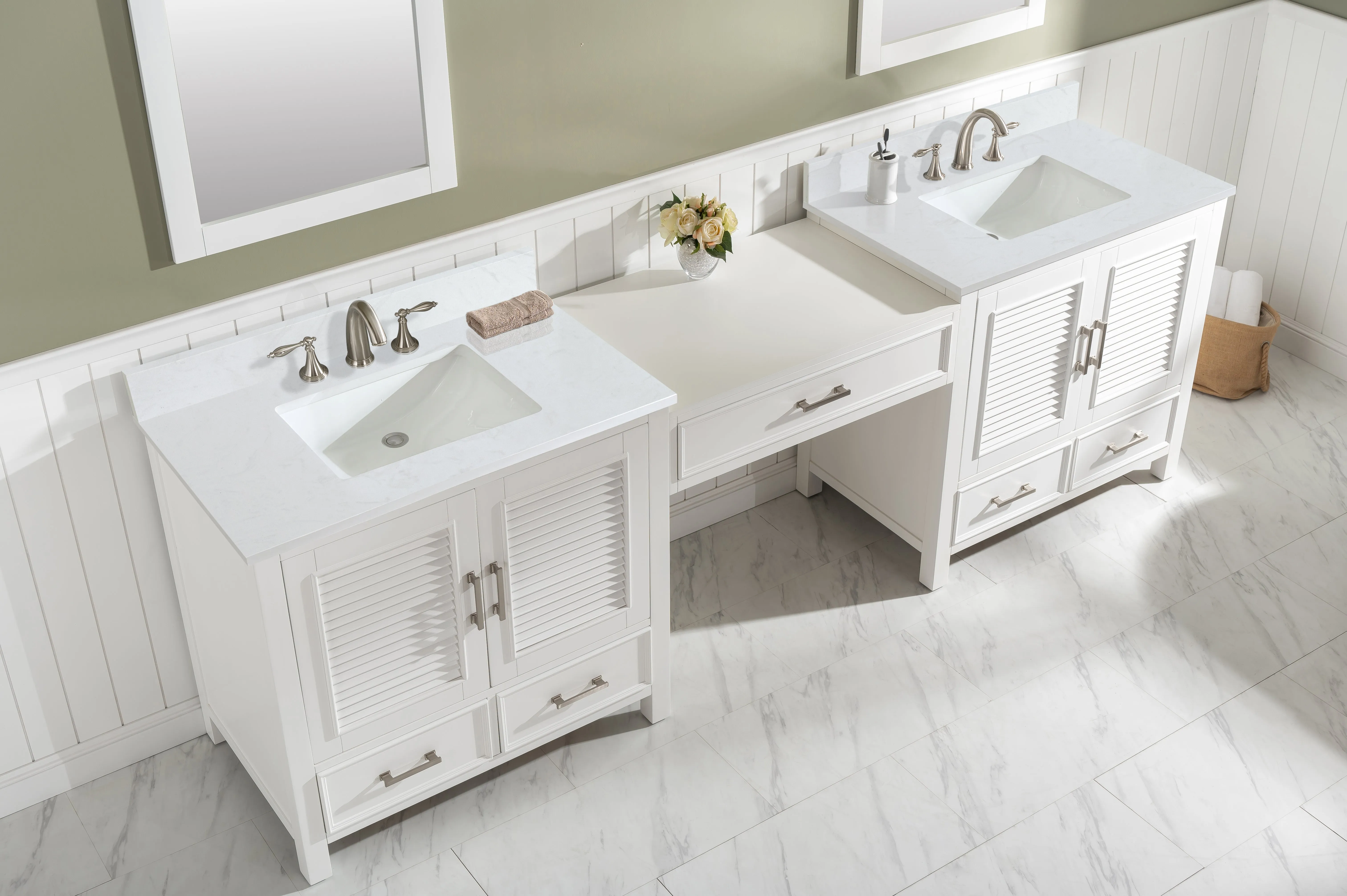 Estate 102" Double Sink Bathroom Vanity Modular Set with White Quartz Top