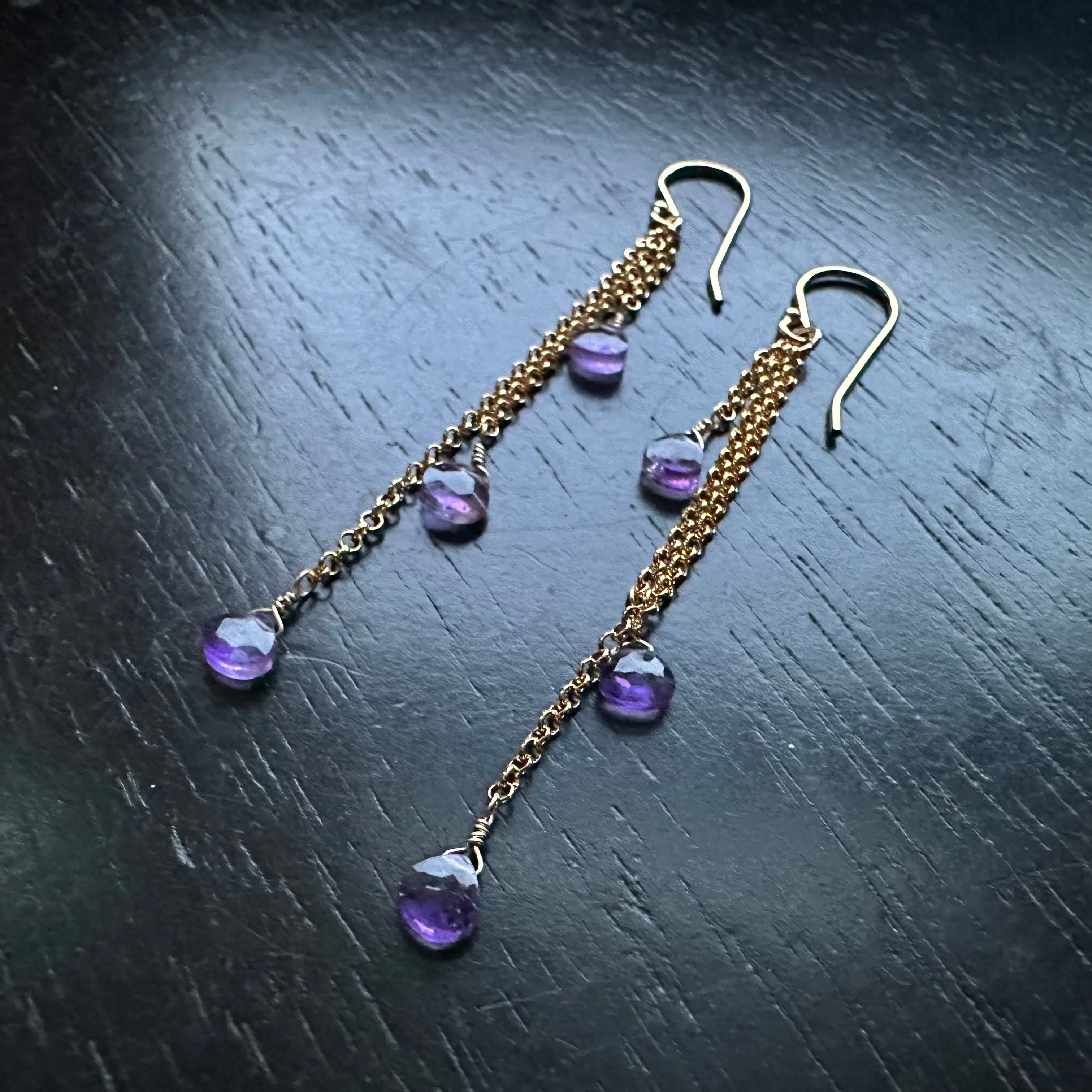 Faceted Amethyst Dew Drop Earrings - Gold