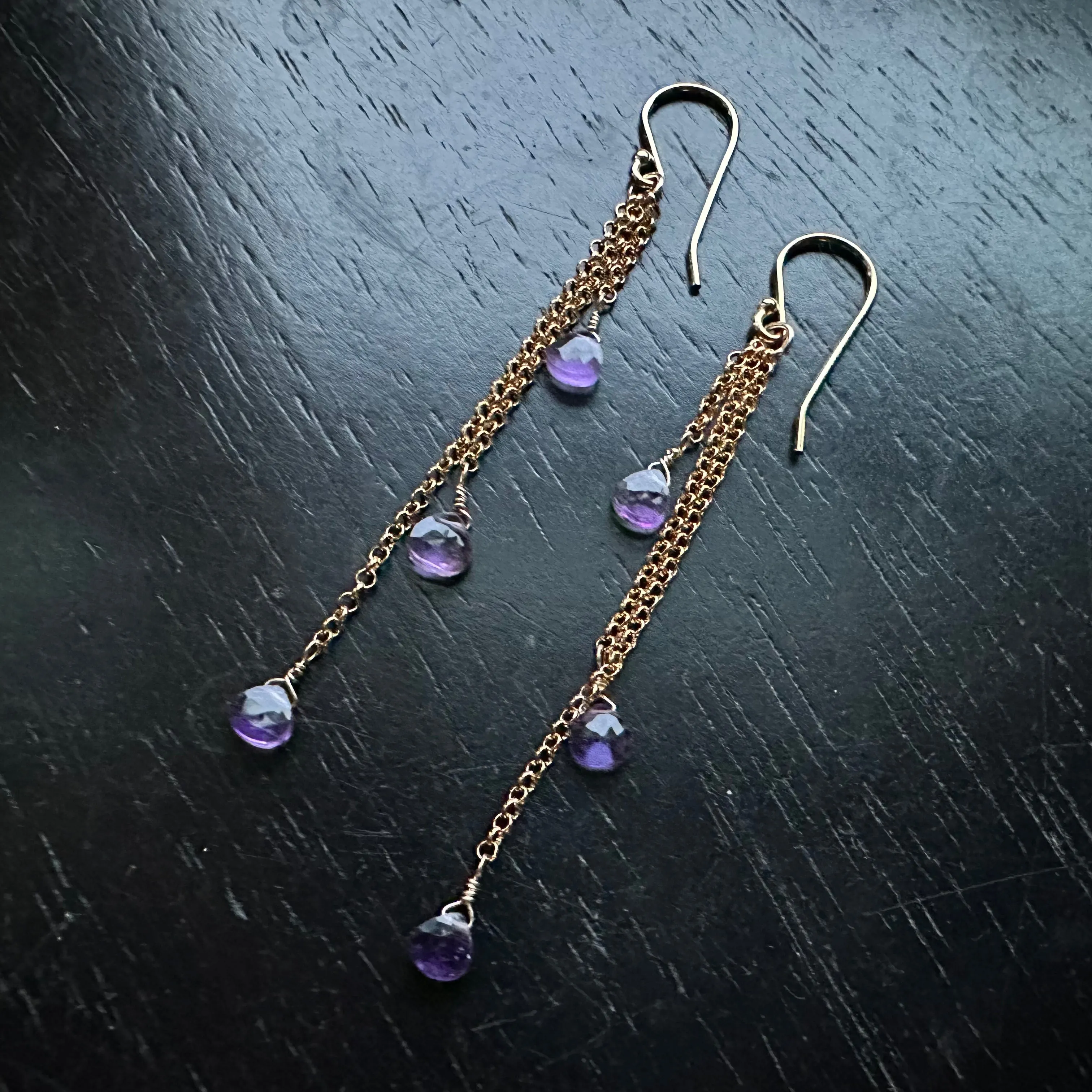 Faceted Amethyst Dew Drop Earrings - Gold