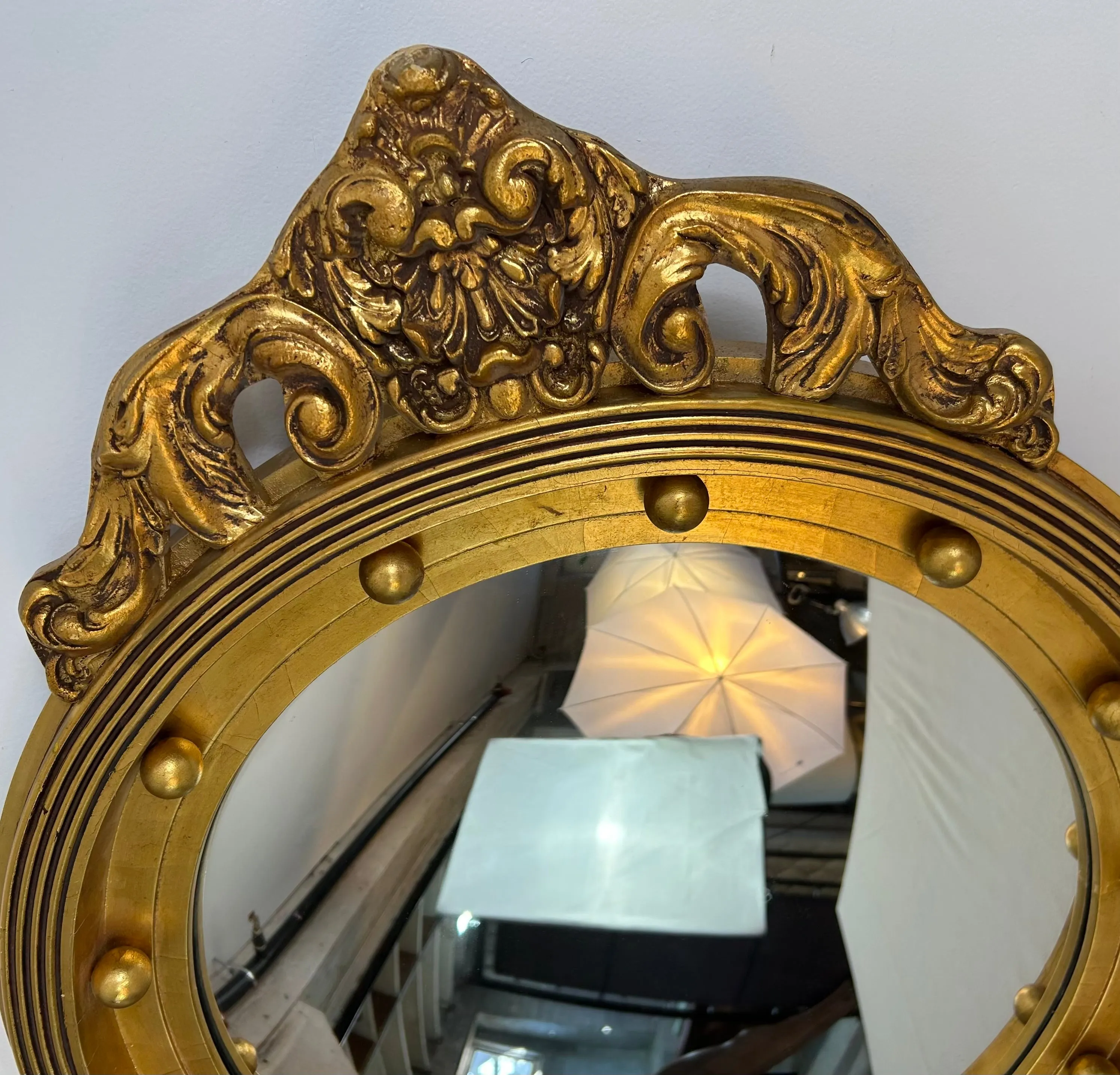 Federal Style Round Wall Mirror, Gilt, Eagle