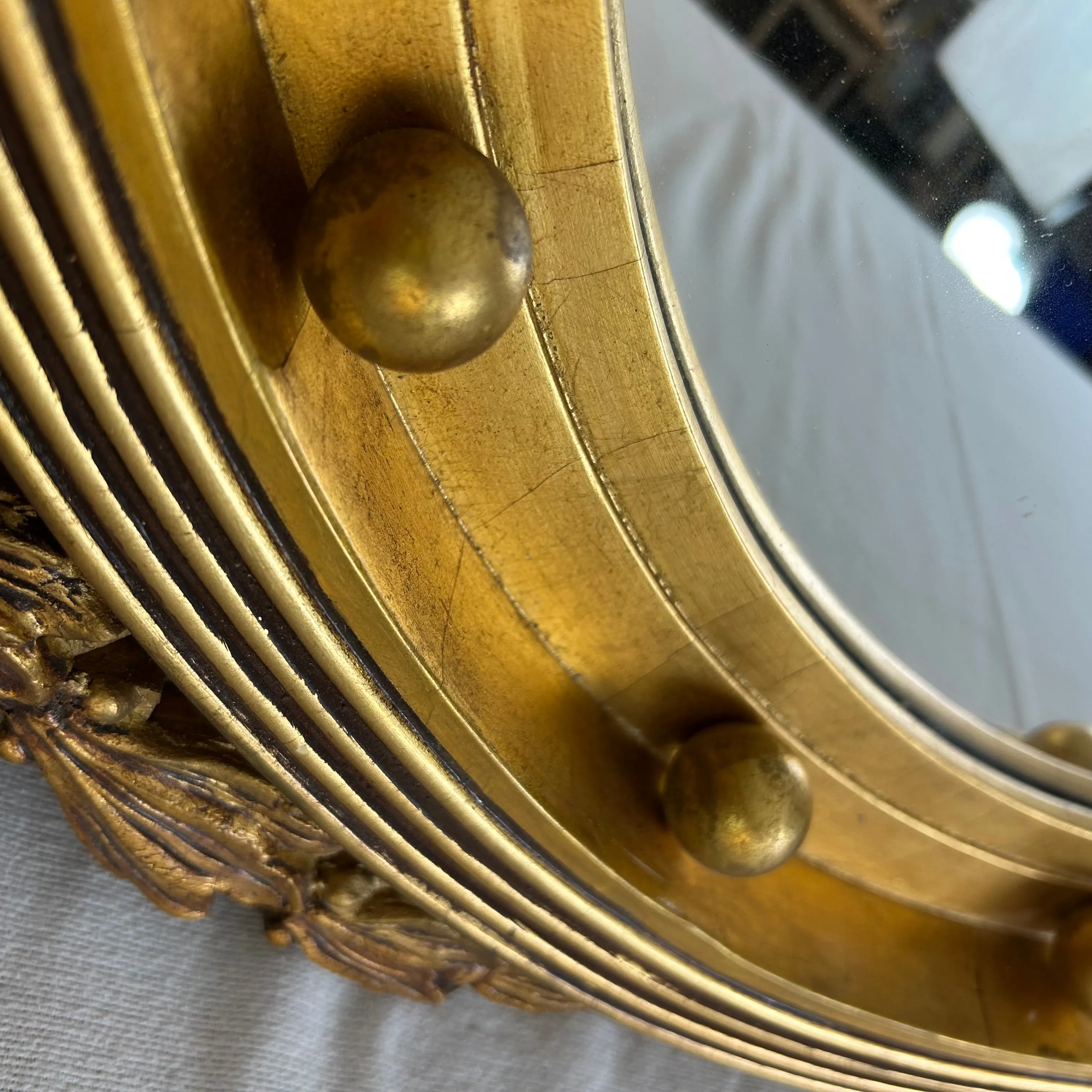 Federal Style Round Wall Mirror, Gilt, Eagle