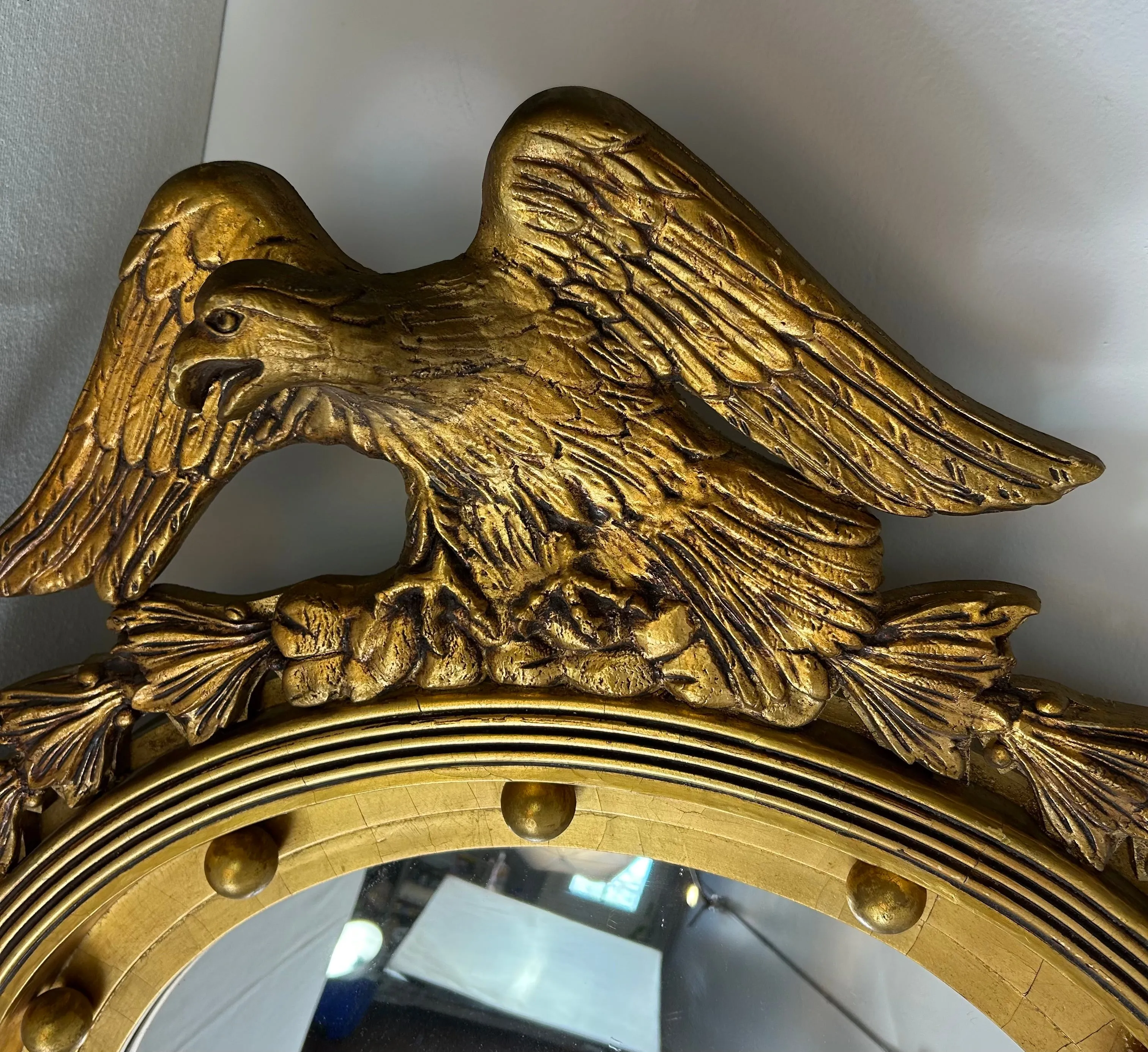 Federal Style Round Wall Mirror, Gilt, Eagle