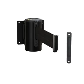 Fixed Wall Mount Retractable Belt Barrier with Fixed Belt End, Black Steel Case, 14 ft or 16ft. Belt - Montour Line WM215