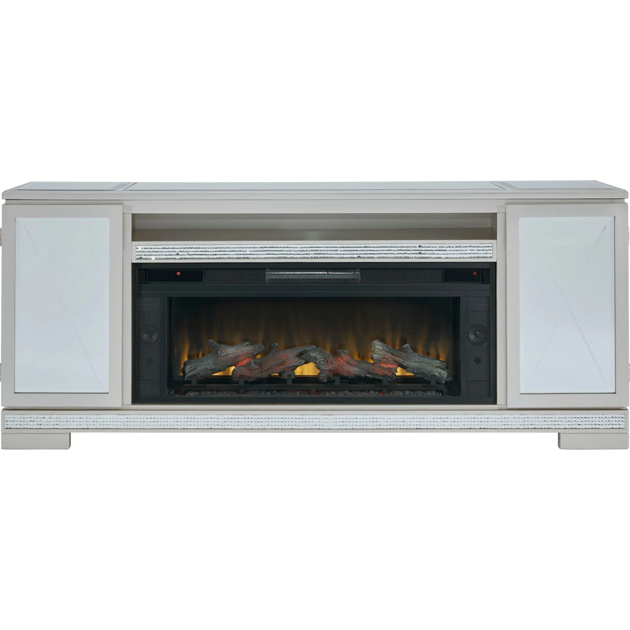 Flamory TV Stand with Fireplace - Silver