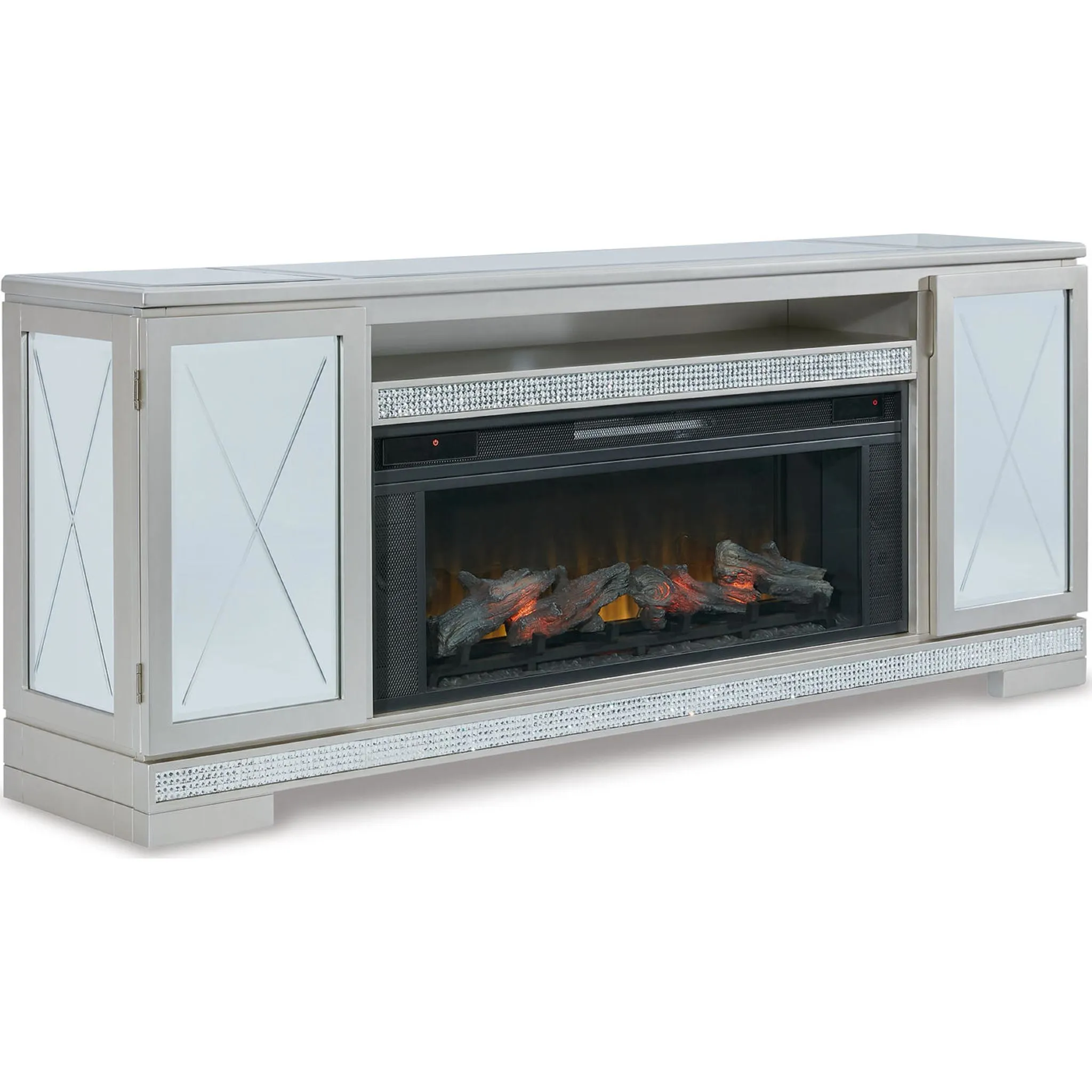 Flamory TV Stand with Fireplace - Silver