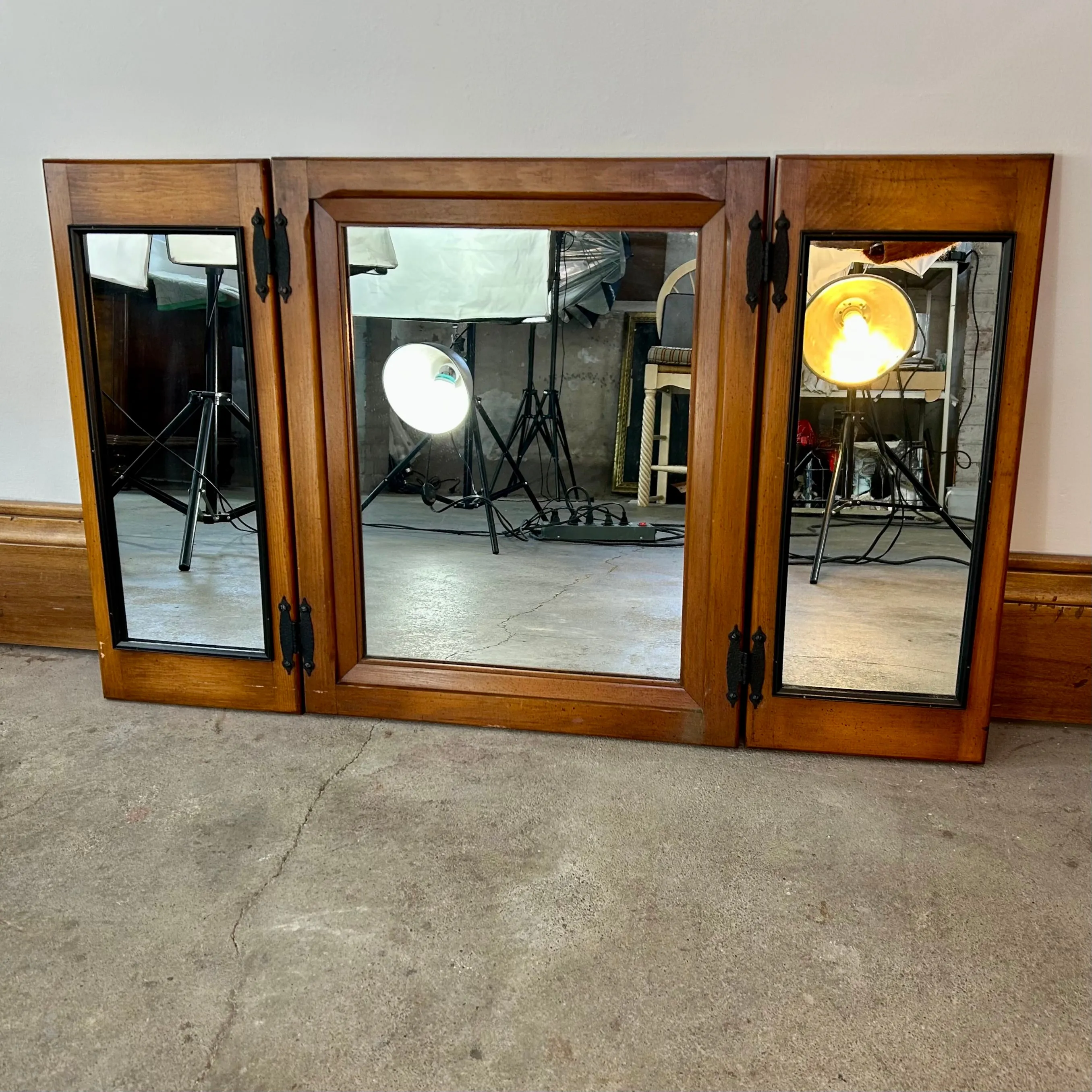 Folding Mirror, Two Fold, Wood Frame