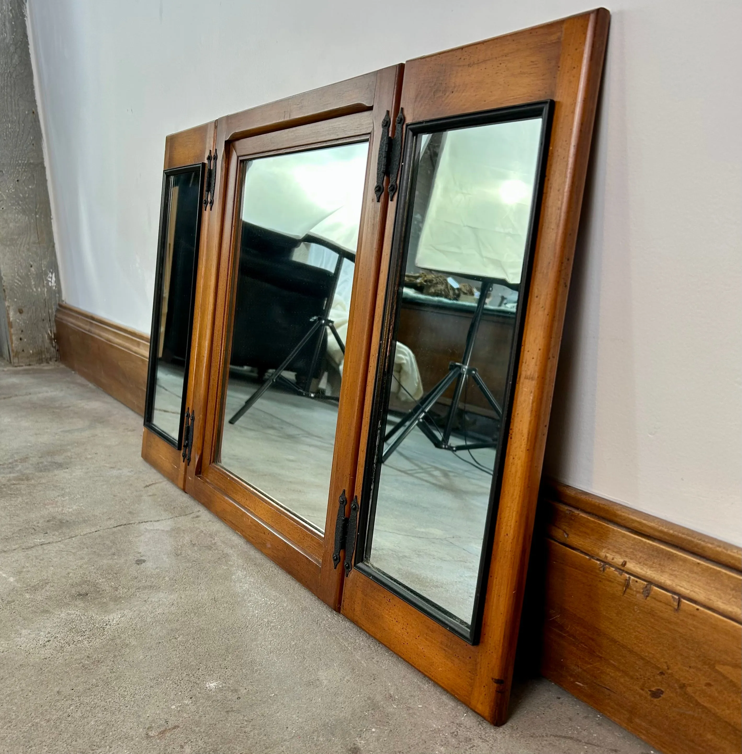 Folding Mirror, Two Fold, Wood Frame