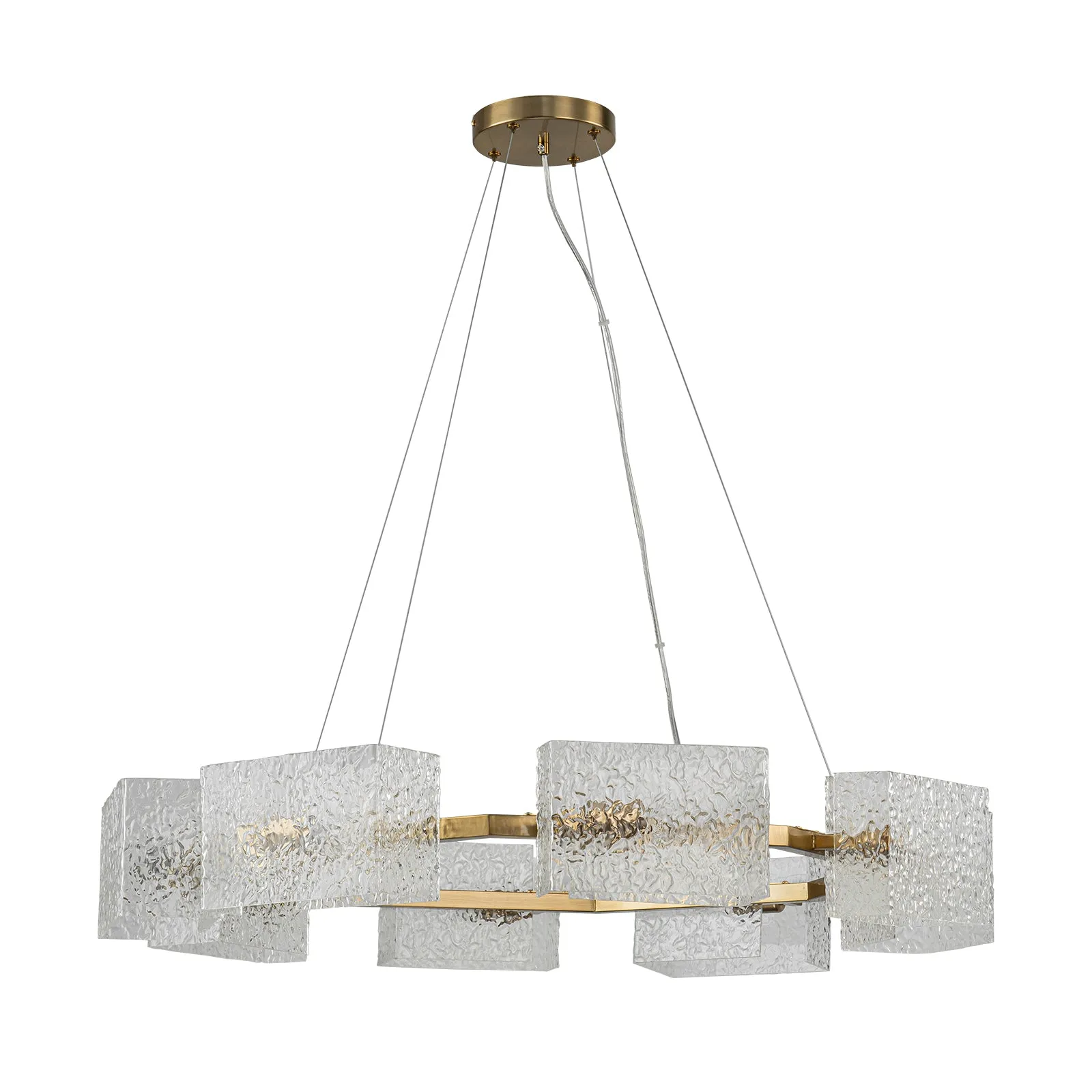 Glowlings 8-Light Modern 34"Wide Brass Textured Handcrafted Water Ripple Round Chandelier