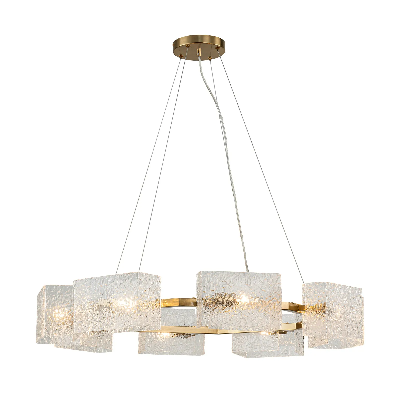 Glowlings 8-Light Modern 34"Wide Brass Textured Handcrafted Water Ripple Round Chandelier