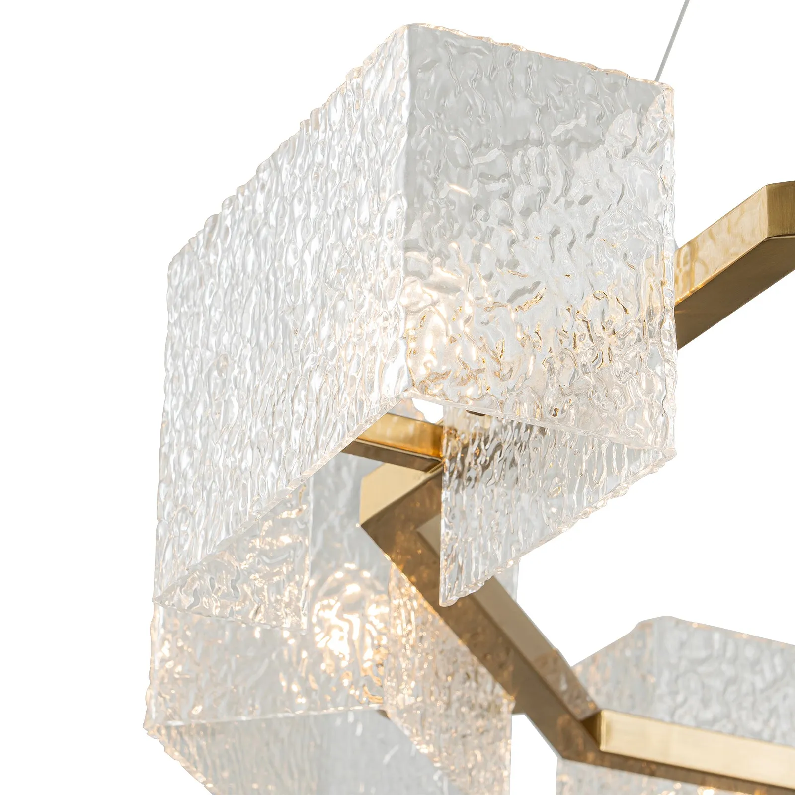 Glowlings 8-Light Modern 34"Wide Brass Textured Handcrafted Water Ripple Round Chandelier