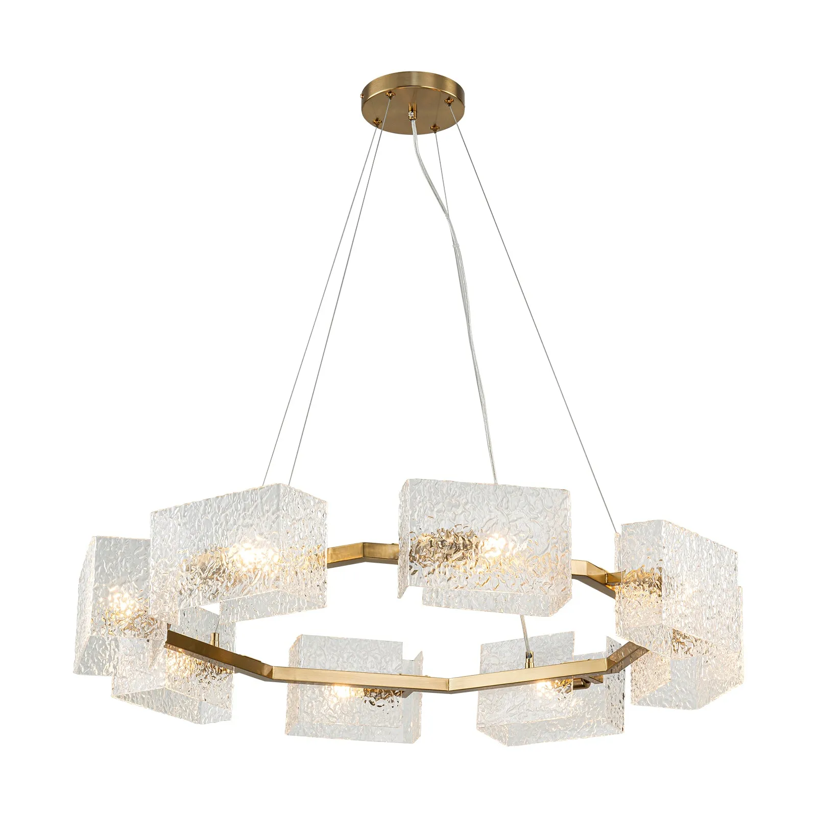 Glowlings 8-Light Modern 34"Wide Brass Textured Handcrafted Water Ripple Round Chandelier