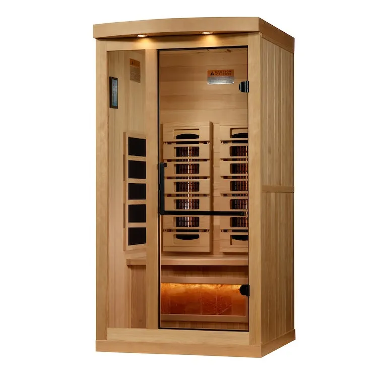 Golden Designs 1-2-Person Full Spectrum PureTech Near Zero EMF FAR Infrared Sauna with Himalayan Salt Bar (Canadian Hemlock)
