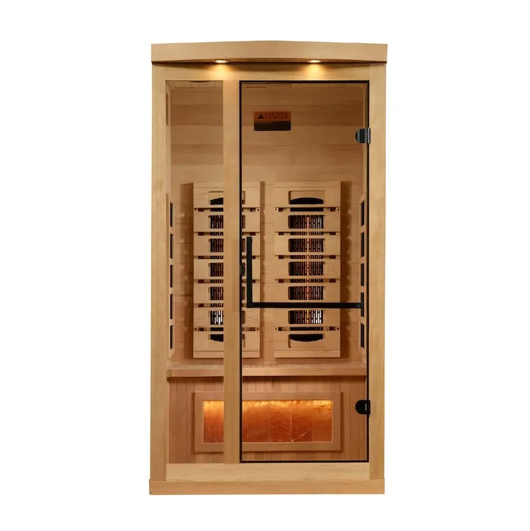 Golden Designs 1-2-Person Full Spectrum PureTech Near Zero EMF FAR Infrared Sauna with Himalayan Salt Bar (Canadian Hemlock)