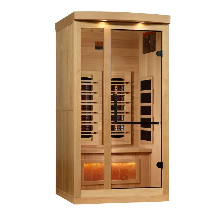 Golden Designs 1-2-Person Full Spectrum PureTech Near Zero EMF FAR Infrared Sauna with Himalayan Salt Bar (Canadian Hemlock)