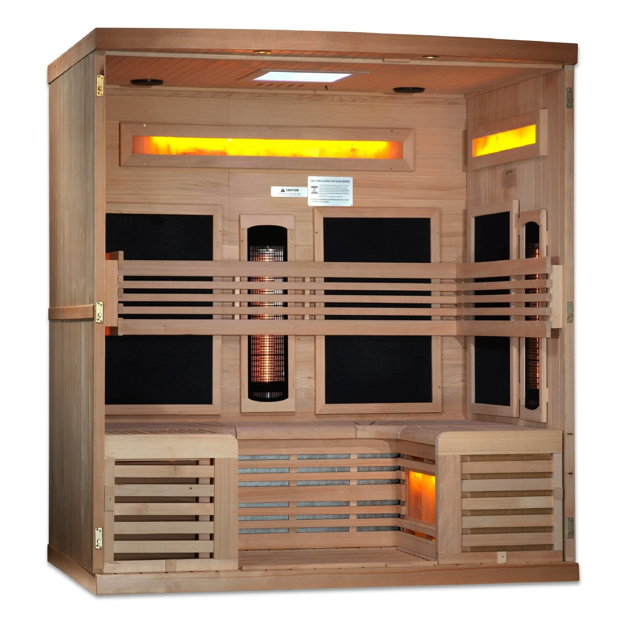 Golden Designs 6-Person Full Spectrum PureTech™ Near-Zero EMF FAR Infrared Sauna w/ Himalayan Salt Bar