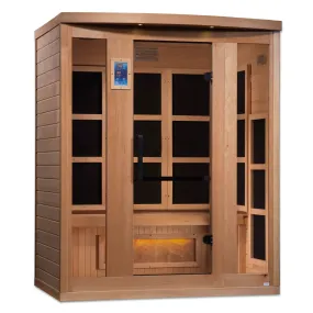 Golden Designs Hotel 3-Person Full Spectrum PureTech™ Near-Zero EMF FAR Infrared Sauna w/ Himalayan Salt Bar