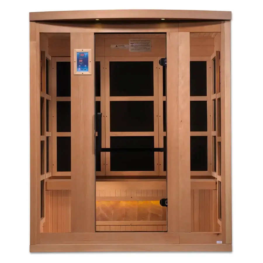 Golden Designs Hotel 3-Person Full Spectrum PureTech™ Near-Zero EMF FAR Infrared Sauna w/ Himalayan Salt Bar
